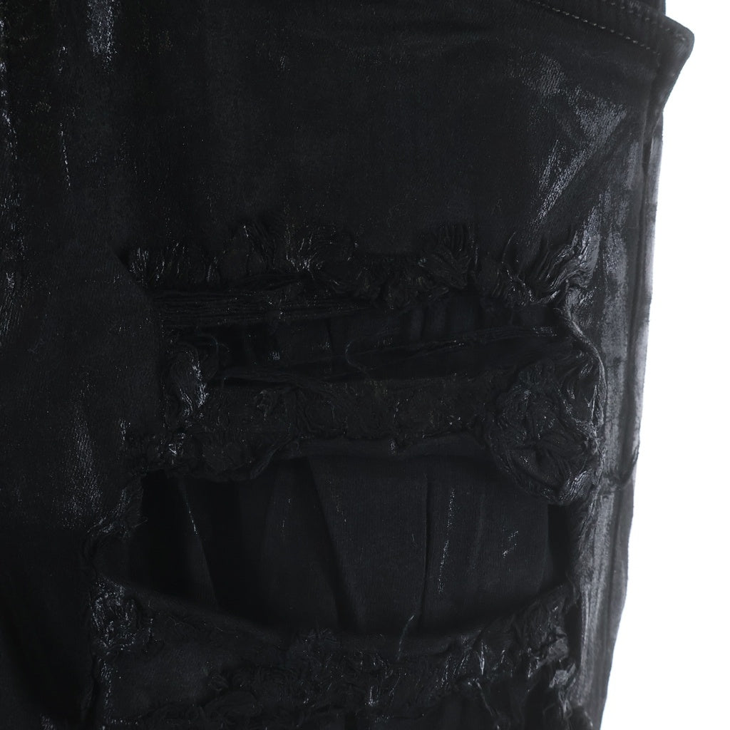 Rick Owens DRKSHDW(リックオウエンス ダークシャドウ) SLASHED TYRONE CUT BLACK FOIL COATED JEANS コーティング ダメージ加工 スラッシュドタイロンカットスキニーパンツ DU02B4364-SBFLS