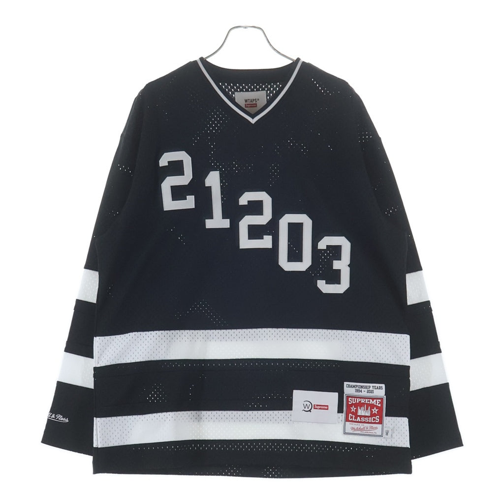 SUPREME(シュプリーム) 21SS ×WTAPS ×Mitchell&Ness Hockey Jersey ダブルタップス ミッチェルアンドネス ホッケー ジャージ Vネック長袖Tシャツ カットソー ブラック