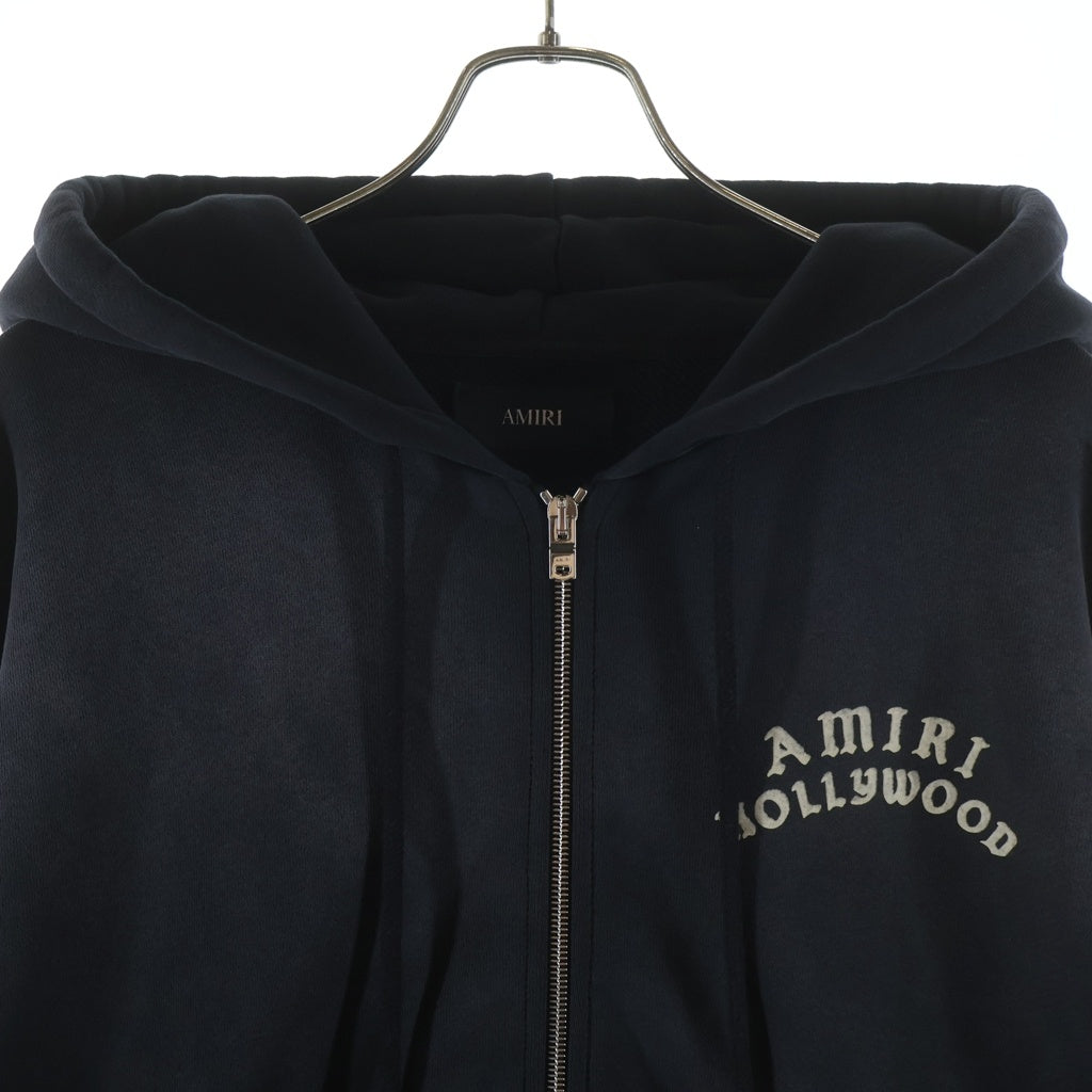 AMIRI(アミリ) 25AW HOLLYWOOD ZIP HOODIE ハリウッドエンブロイダリー ジップアップフーディ スウェットパーカー ブラック AMJYHD1132