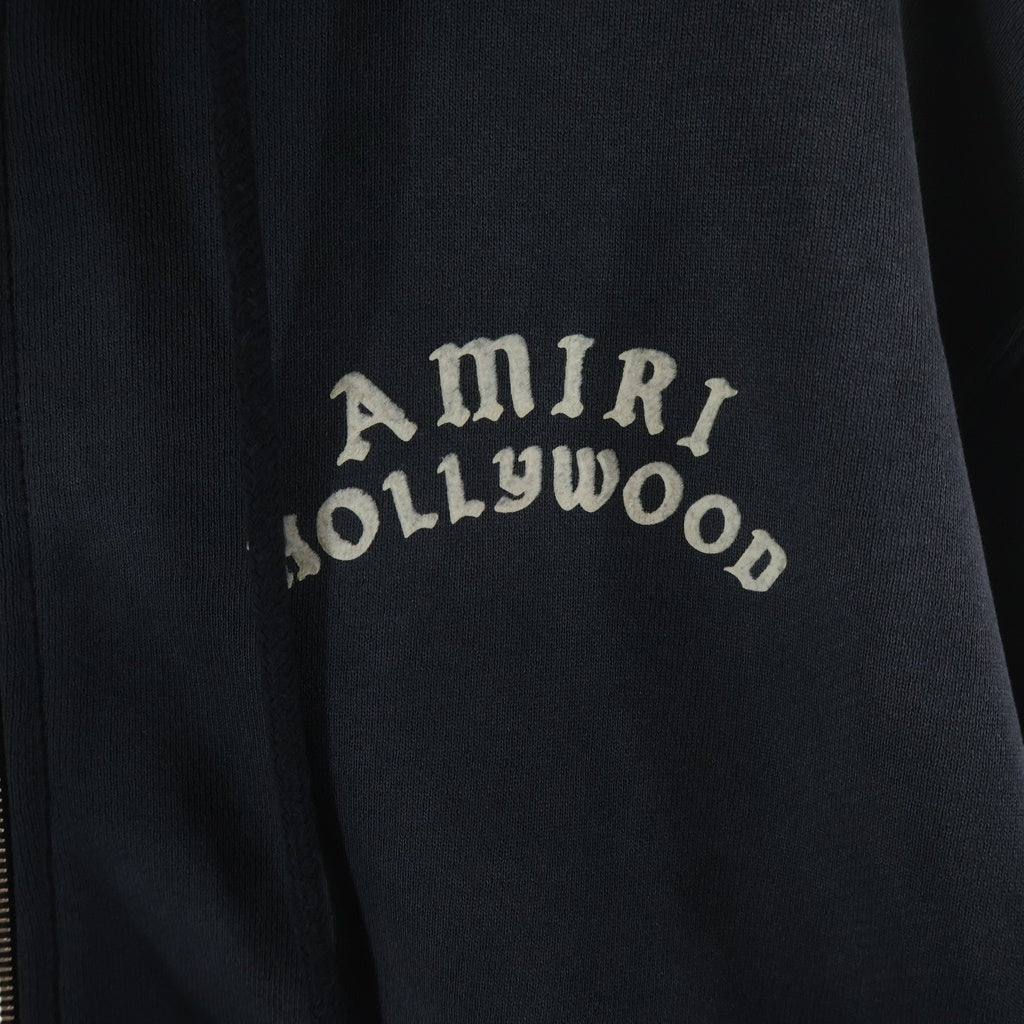 AMIRI(アミリ) 25AW HOLLYWOOD ZIP HOODIE ハリウッドエンブロイダリー ジップアップフーディ スウェットパーカー ブラック AMJYHD1132