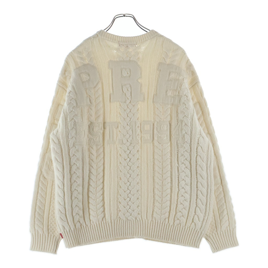 SUPREME(シュプリーム) 23AW Applique Cable Knit Sweater アップリケ ケーブル クルーネックニットセーター ホワイト