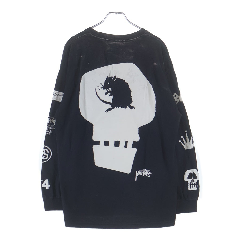 STUSSY(ステューシー) MULTI LOGO RAT SKULL L/S TEE マルチロゴ ラットスカルプリント クルーネック長袖Tシャツ カットソー ブラック