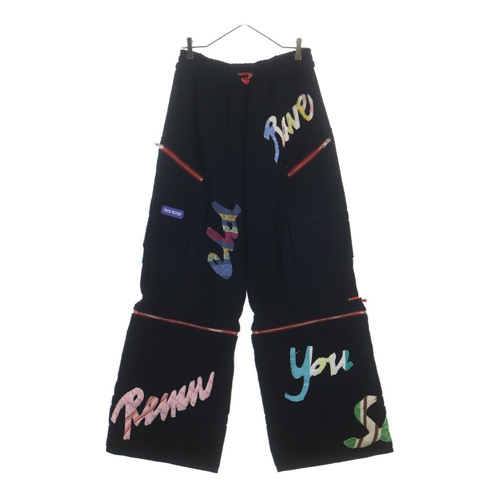 NO BRAND(ノーブランド) RAVE REVIEW レイヴレビュー パイル マルチポケット ドローストリングワイドパンツ ブラック