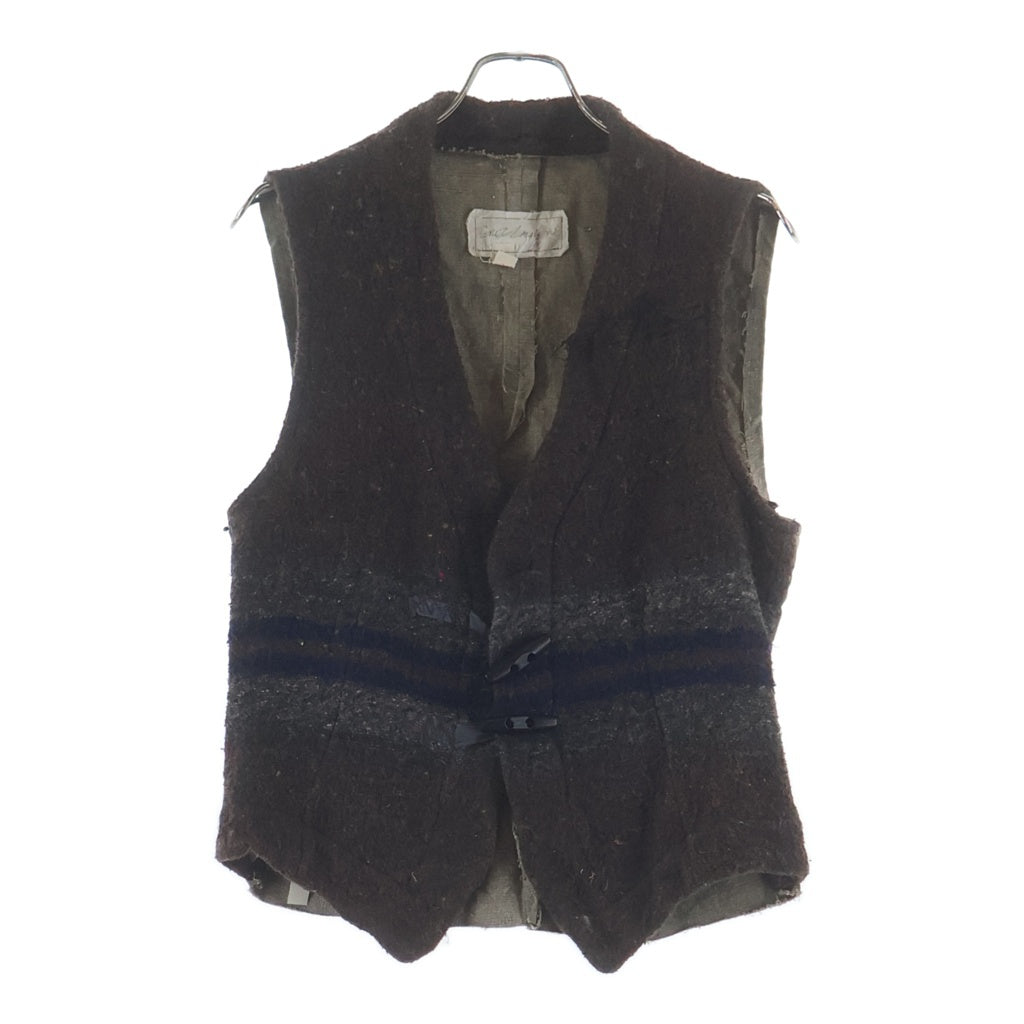 GREG LAUREN(グレッグローレン) STRIPED BLANKET VEST トグルボタン 切替デザイン ブランケット ジレベスト ブラウン