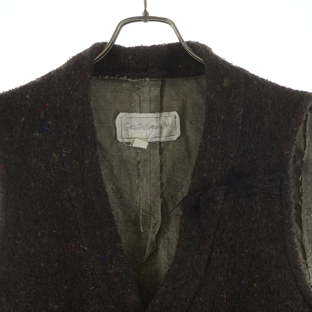GREG LAUREN(グレッグローレン) STRIPED BLANKET VEST トグルボタン 切替デザイン ブランケット ジレベスト ブラウン