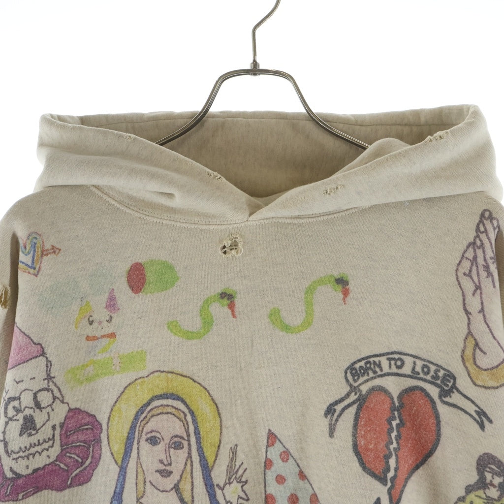 SAINT MICHAEL(セントマイケル) 21SS Hoodie Graffiti グラフィックプリント加工 プルオーバーフーディー パーカー グレー SM-S21-0000-044