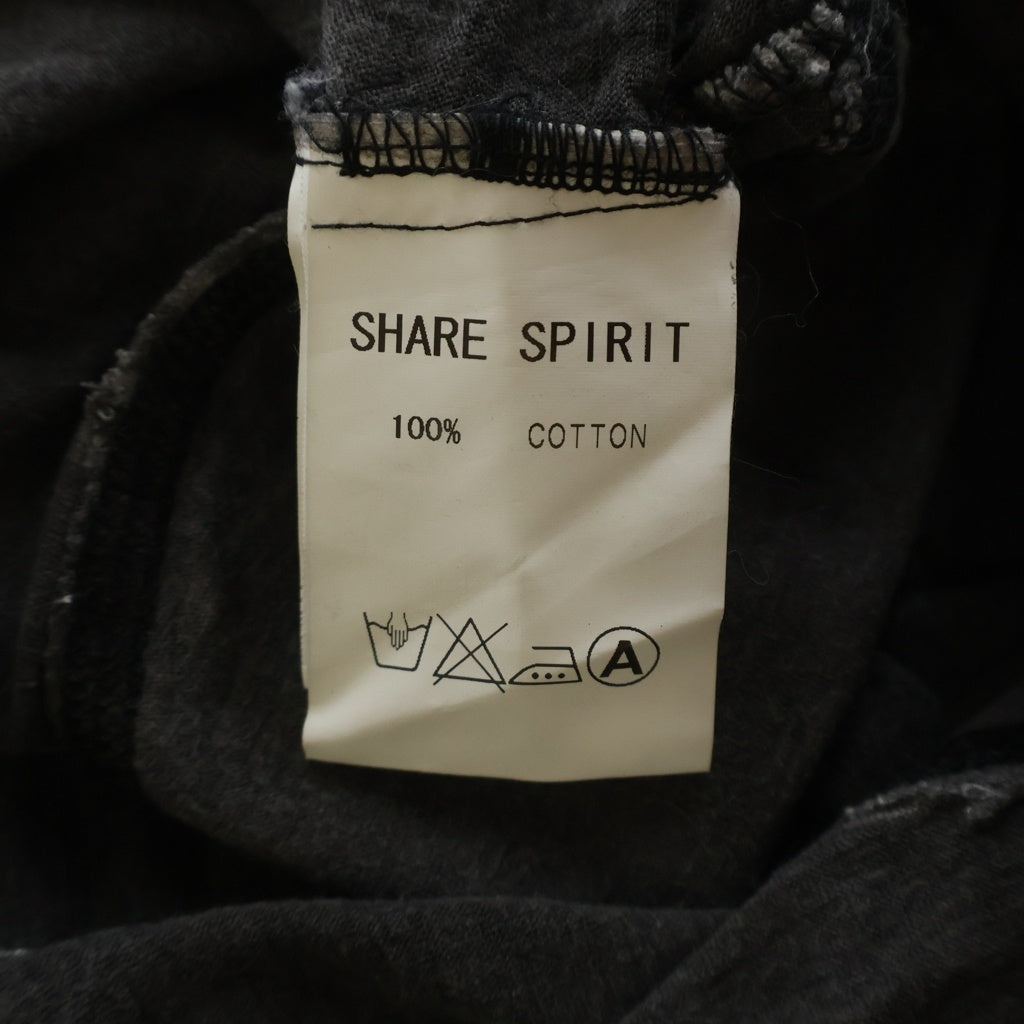 SHARE SPIRIT(シェアスピリット) ダメージ加工 マルチポケット Vネック ノースリーブカットソー ブラック KS1418