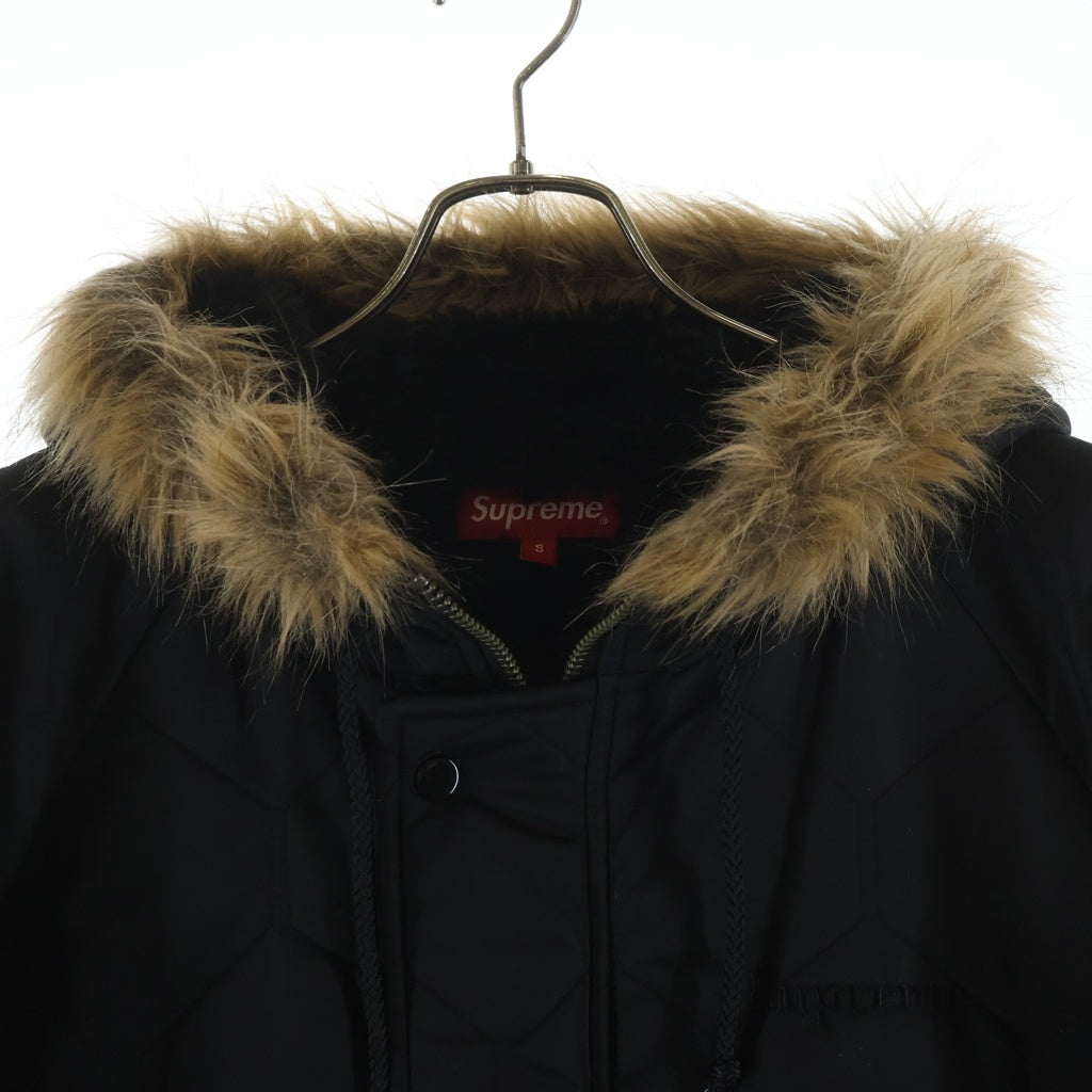 SUPREME(シュプリーム) 15AW Quilted Flight Satin Parka キルティング フライト サテンパーカー ファーフーデッド ジャケット ブラック