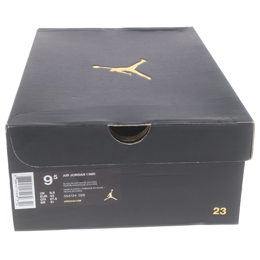 NIKE(ナイキ) 【観賞用 2015年製】 AIR JORDAN 1 RETRO MID エアジョーダン1 レトロ ミッドカットスニーカー ブラック/レッド US9.5/27.5cm 554724-028