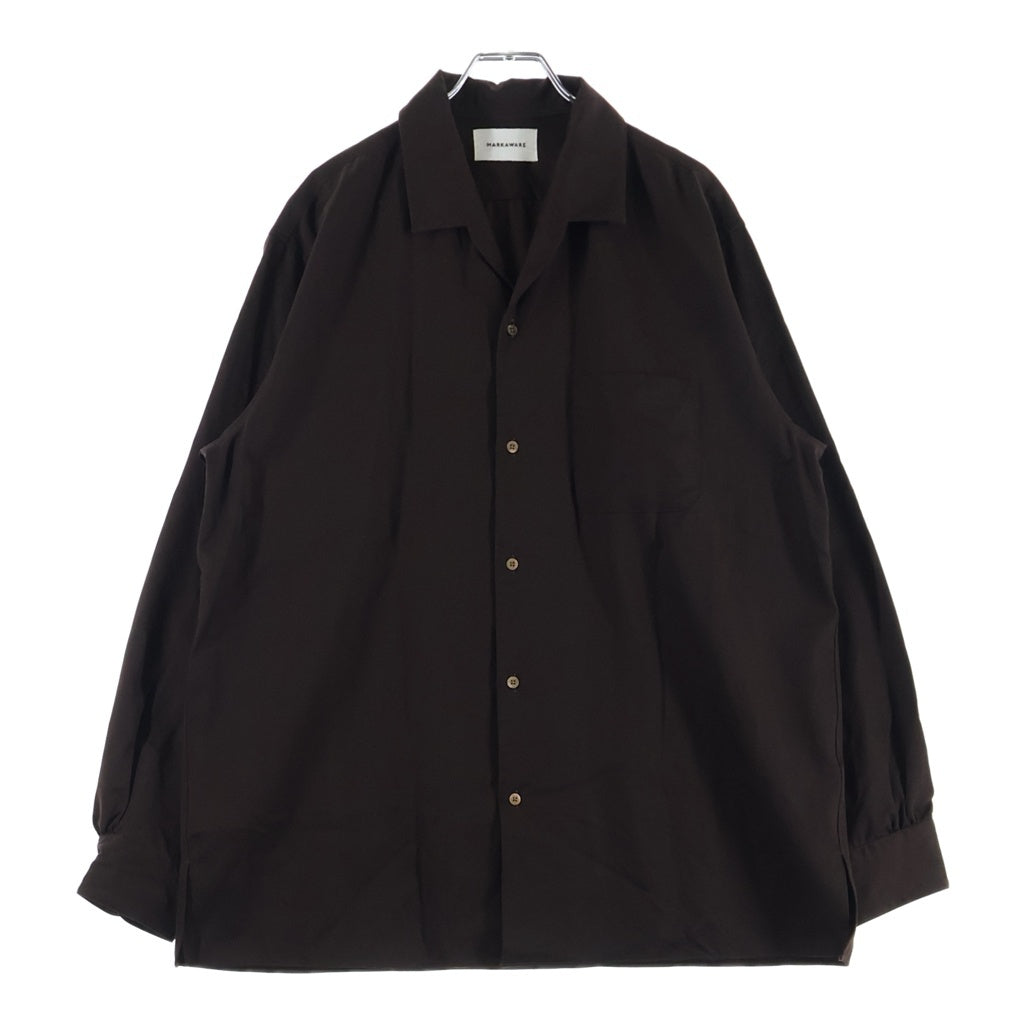 MARKAWARE(マーカウェア) 25AW ITALIAN COLLAR SHIRT ORGANIC WOOL GABARDINE オーガニック ウールギャバジン イタリアンカラー 長袖シャツ ブラウン A25C01SH01C
