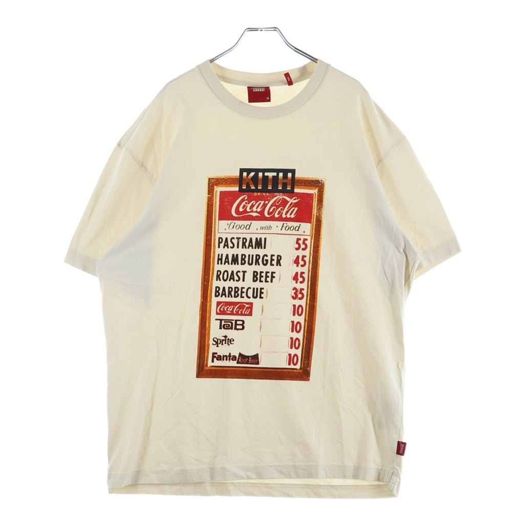 KITH(キス) 20SS ×COCA-COLA MENU TEE コカコーラ メニュー ヴィンテージ フロントプリント クルーネック半袖Tシャツ カットソー アイボリー KH3884