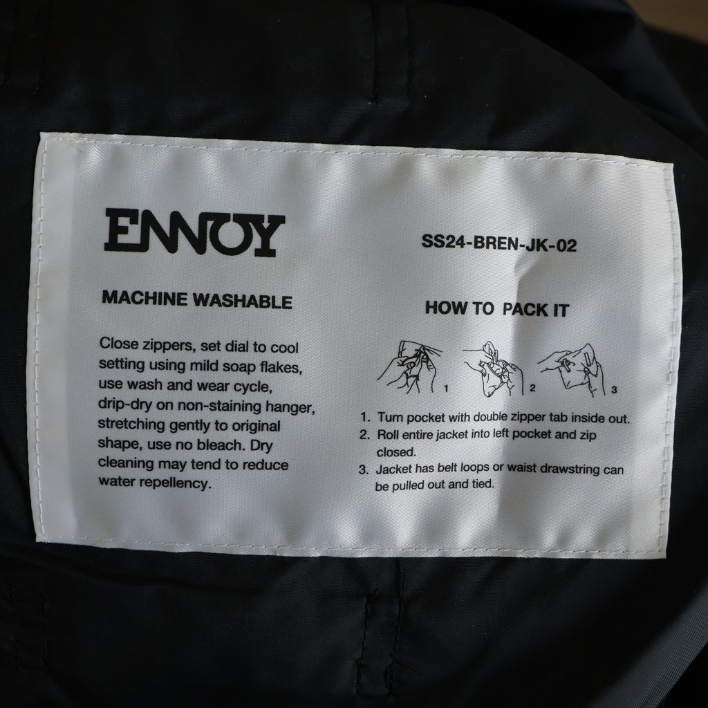 The Ennoy Professional(エンノイプロフェッショナル) 24SS PACKABLE NYLON JACKET パッカブル ナイロン ロゴエンブロイダリー ドローコード フーデッドジャケット ブラック SS24-BREN-JK-02