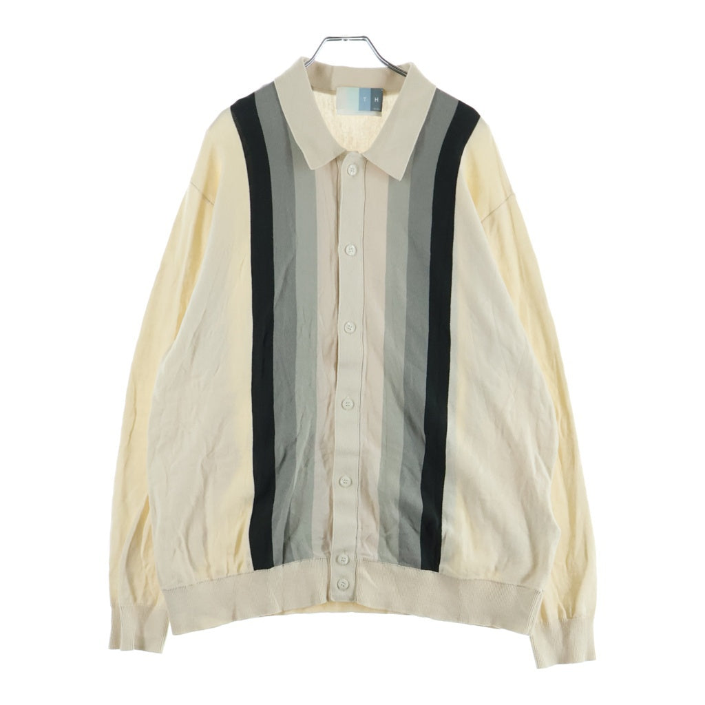 KITH(キス) 23SS LONG-SLEEVE BUTTON UP POLO ボタンアップ ストライプ 長袖ポロシャツ ホワイト KHM031100