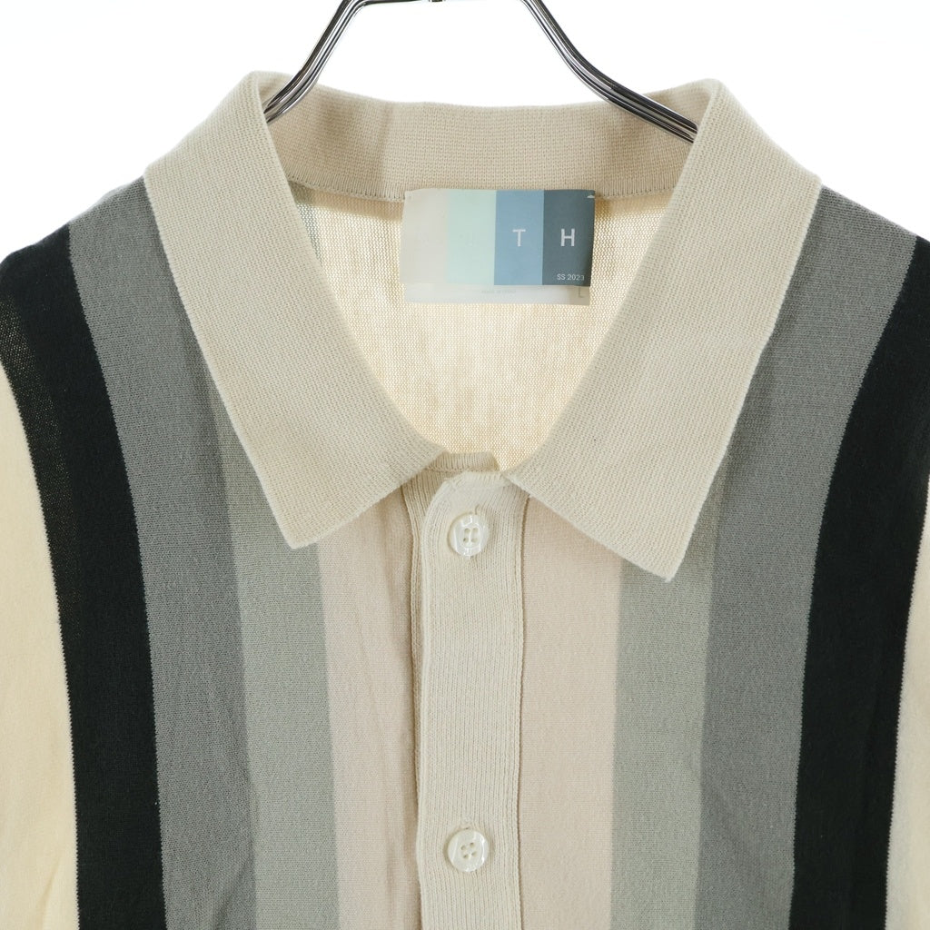 KITH(キス) 23SS LONG-SLEEVE BUTTON UP POLO ボタンアップ ストライプ 長袖ポロシャツ ホワイト KHM031100