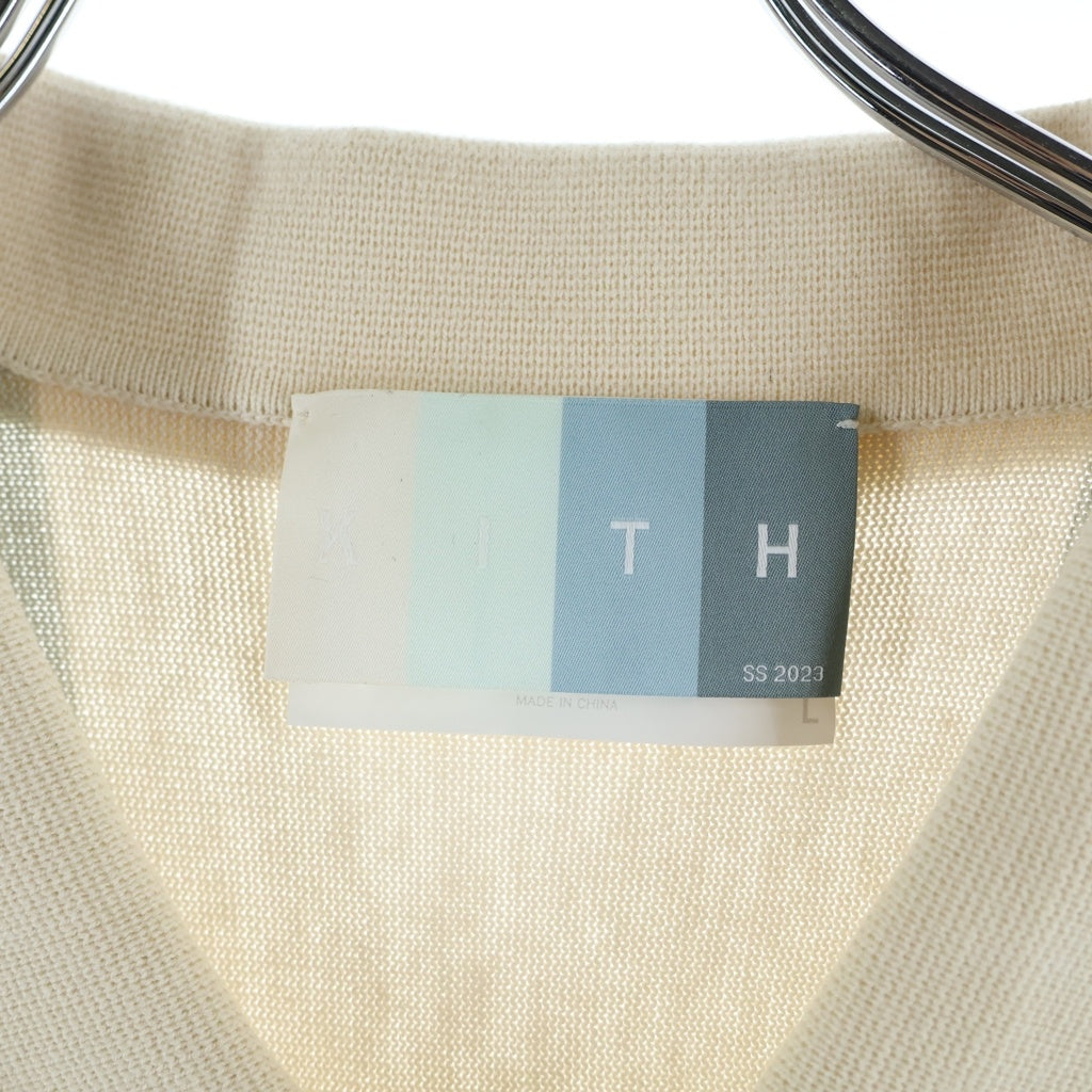 KITH(キス) 23SS LONG-SLEEVE BUTTON UP POLO ボタンアップ ストライプ 長袖ポロシャツ ホワイト KHM031100