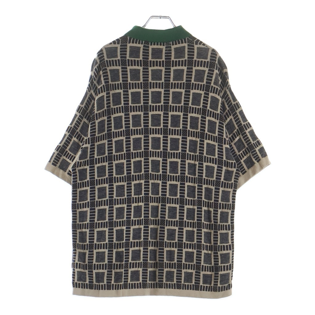 adidas(アディダス) 25SS ×BRAIN DEAD POLO SHIRTS DUSTSAND ブレインデッド ダストサンド 総柄 ロゴ刺繍 ニット半袖ポロシャツ ブラウン/グリーン JN7151