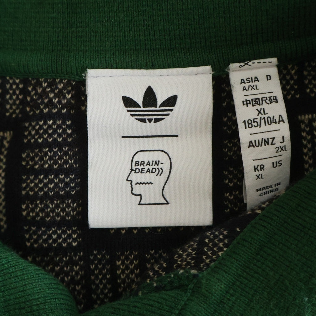 adidas(アディダス) 25SS ×BRAIN DEAD POLO SHIRTS DUSTSAND ブレインデッド ダストサンド 総柄 ロゴ刺繍 ニット半袖ポロシャツ ブラウン/グリーン JN7151