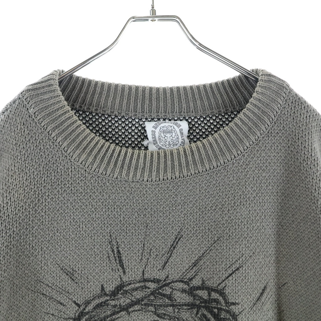 SOMEIT(サミット) J.X. VINTAGE KNIT 両面エンブロイダリー ヴィンテージ加工 クルーネックニット セーター グレー