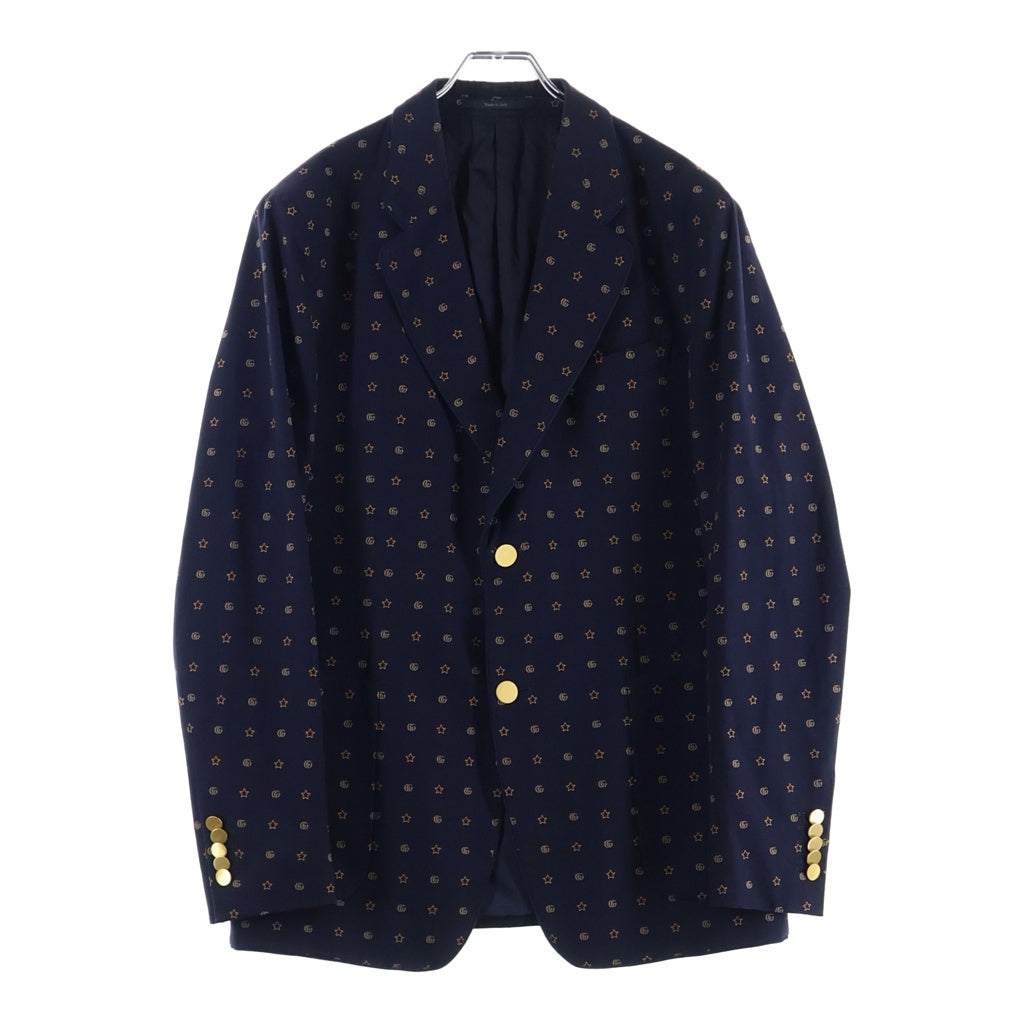 GUCCI(グッチ) GGスター刺繍デザイン パイピング 金ボタン 2B テーラードジャケット ネイビー 673265 ZAHH0