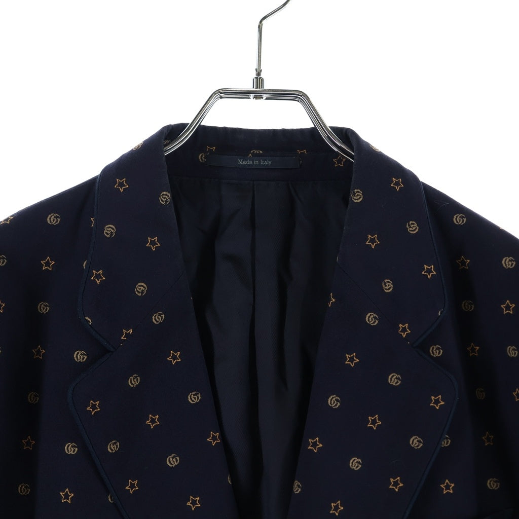 GUCCI(グッチ) GGスター刺繍デザイン パイピング 金ボタン 2B テーラードジャケット ネイビー 673265 ZAHH0