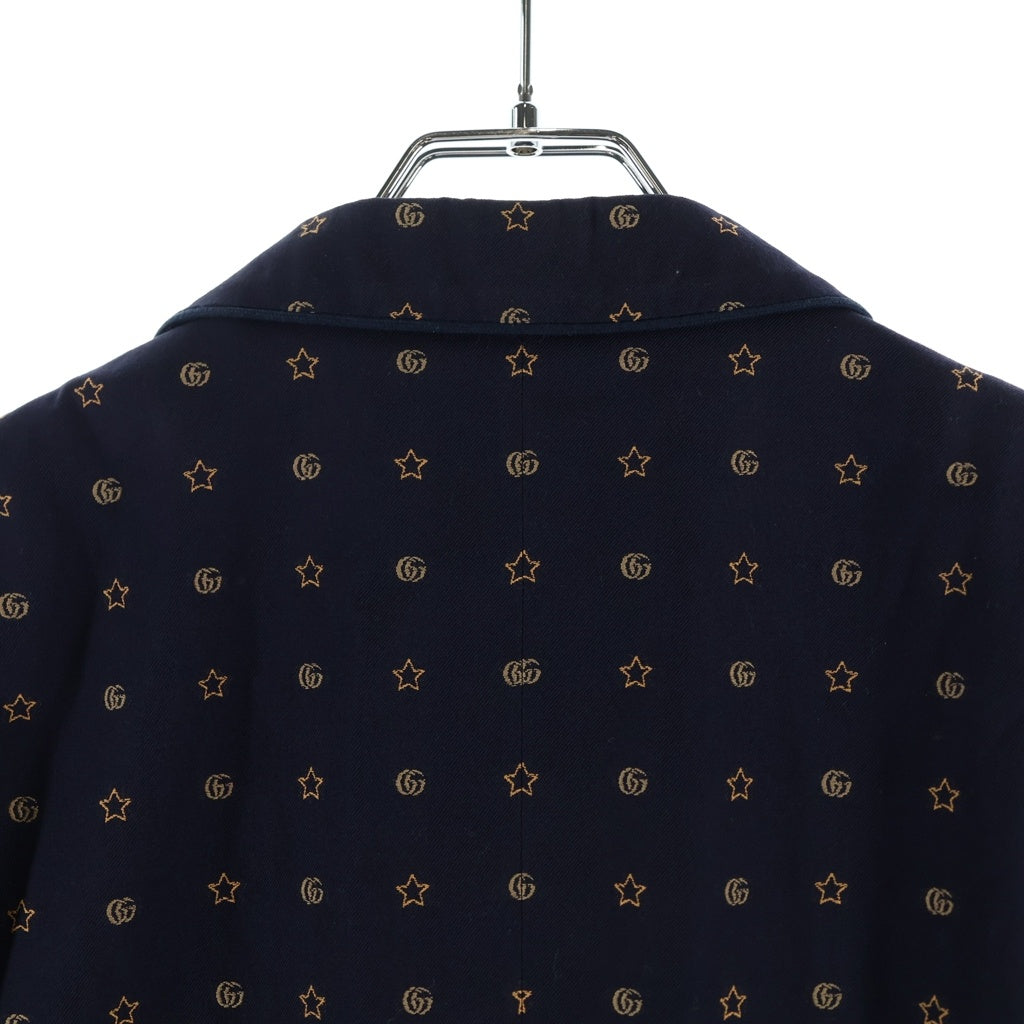 GUCCI(グッチ) GGスター刺繍デザイン パイピング 金ボタン 2B テーラードジャケット ネイビー 673265 ZAHH0