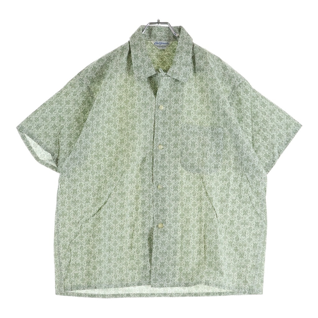 VINTAGE(ヴィンテージ) 50-60S VINTAGE DEADSTOCK CALIFOLNIA S/S OPEN COLLAR SHIRT ヴィンテージ 三角タグ USA製 総柄 半袖オープンカラー 開襟シャツ グリーン
