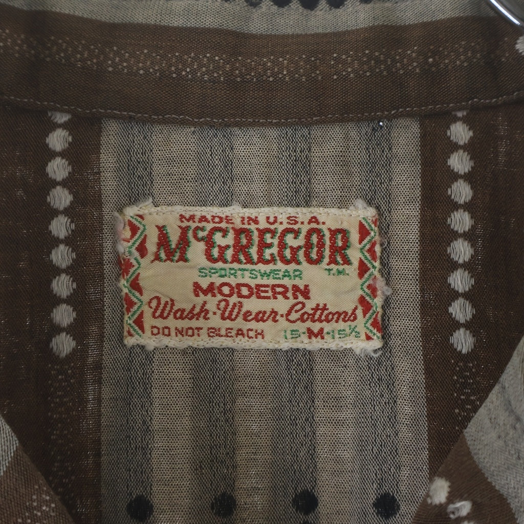 McGREGOR(マクレガー) 60S VINTAGE L/S OPEN COLLAR SHIRT ヴィンテージ 総柄デザイン 長袖オープンカラー 開襟シャツ ブラウン/グレー
