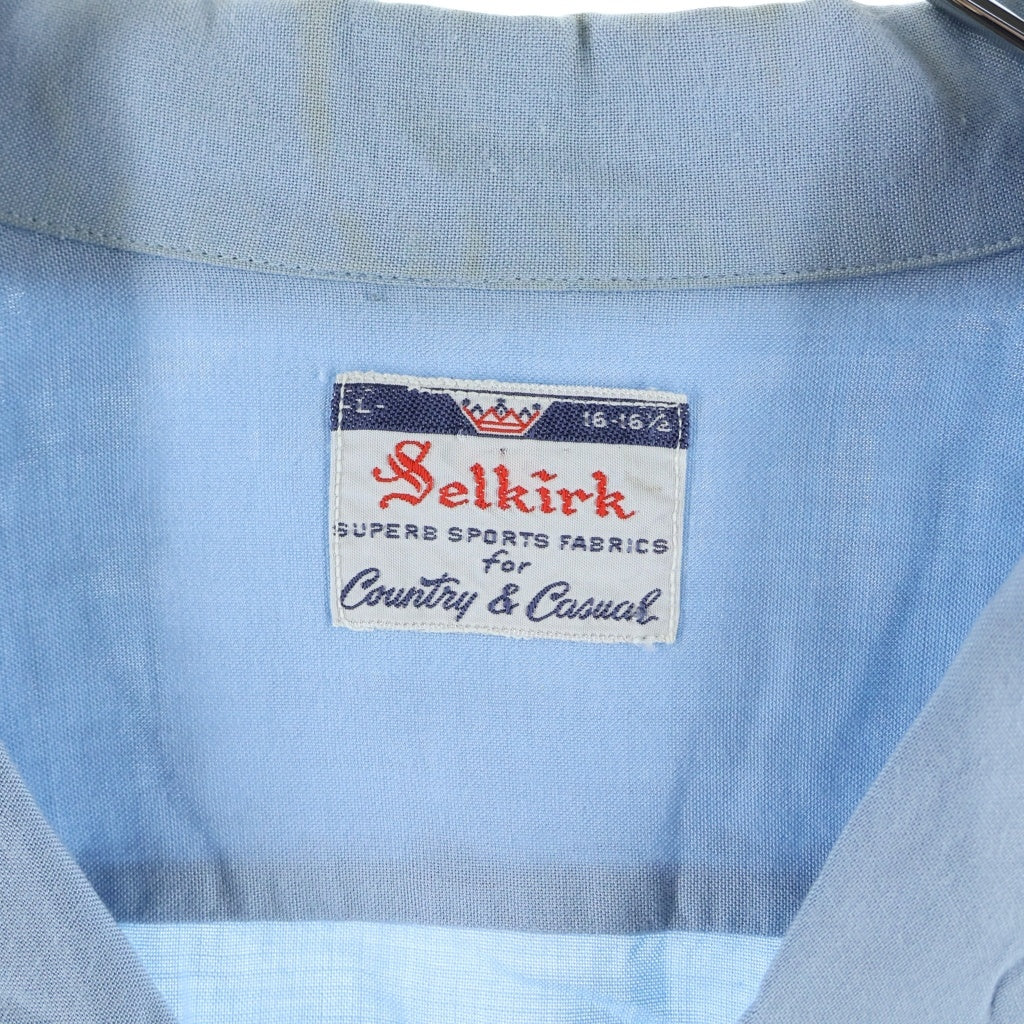 VINTAGE(ヴィンテージ) 60S SELKIRK RAYON GABARDINE L/S OPEN COLLAR SHIRT ヴィンテージ セルカーク レーヨンギャバジン フロント刺繍デザイン 長袖オープンカラー 開襟シャツ ブルー