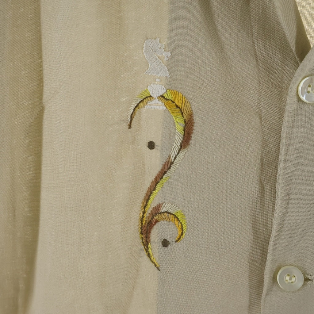 VINTAGE(ヴィンテージ) 60S VINTAGE PALM SPRINGS RAYON L/S OPEN COLLAR SHIRT ヴィンテージ レーヨン フロント刺繍 長袖オープンカラー 開襟シャツ ベージュ