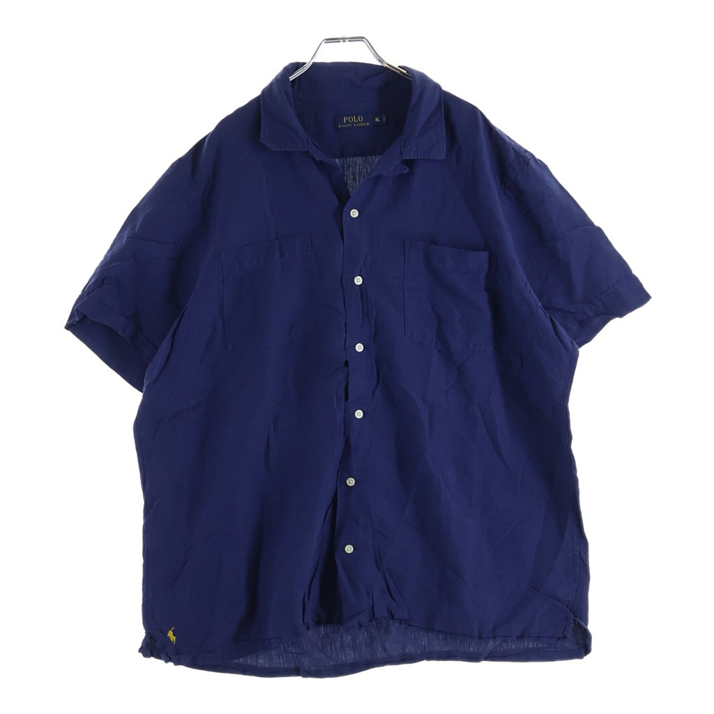 POLO RALPH LAUREN(ポロラルフローレン) シルク混 半袖レーヨンオープンカラー 開襟シャツ ブルー