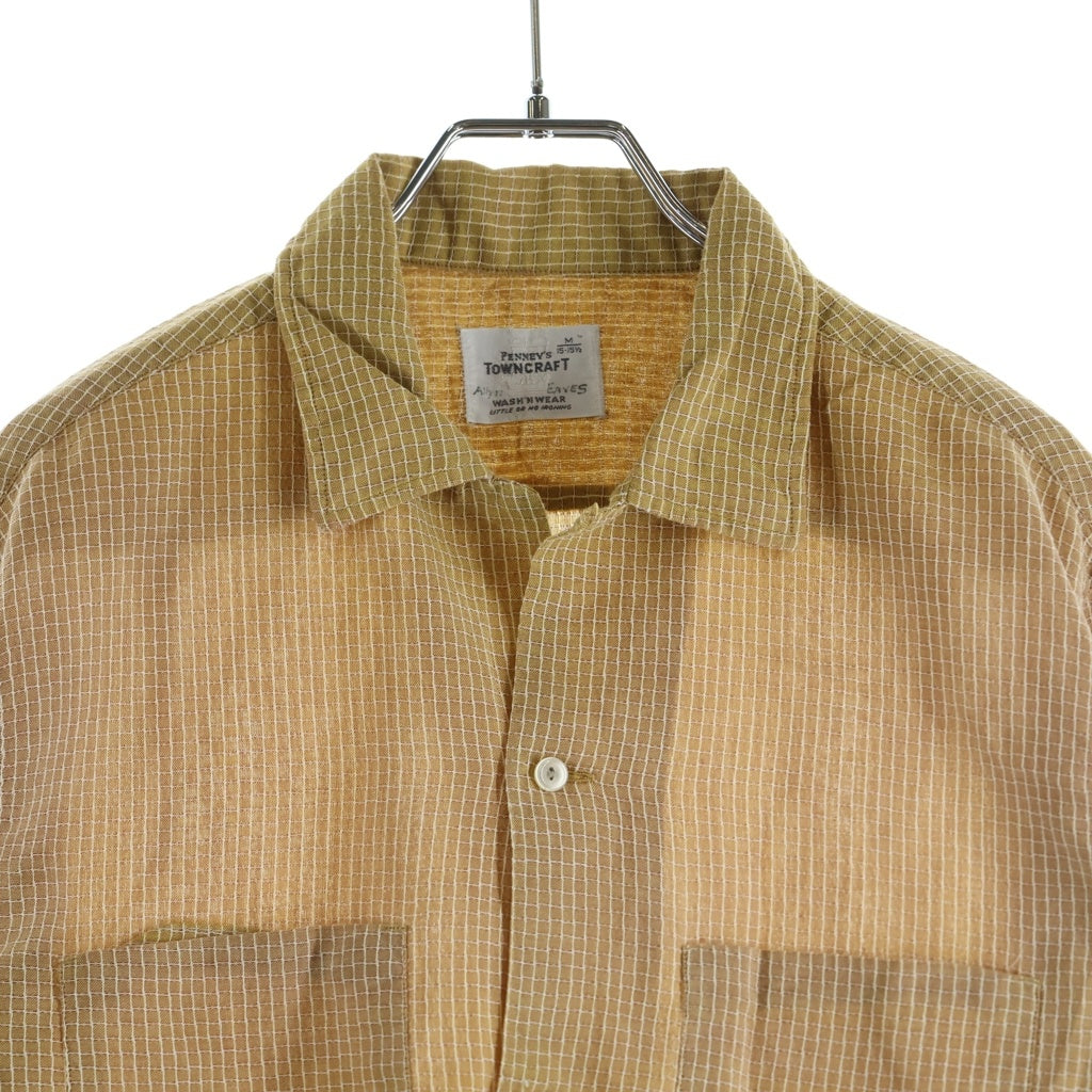 VINTAGE(ヴィンテージ) 60S VINTAGE PENNY'S TOWNCRAFT L/S OPEN COLLAR SHIRT ヴィンテージ ぺニーズ タウンクラフト 舟タグ チェック柄 長袖オープンカラー 開襟シャツ オレンジ