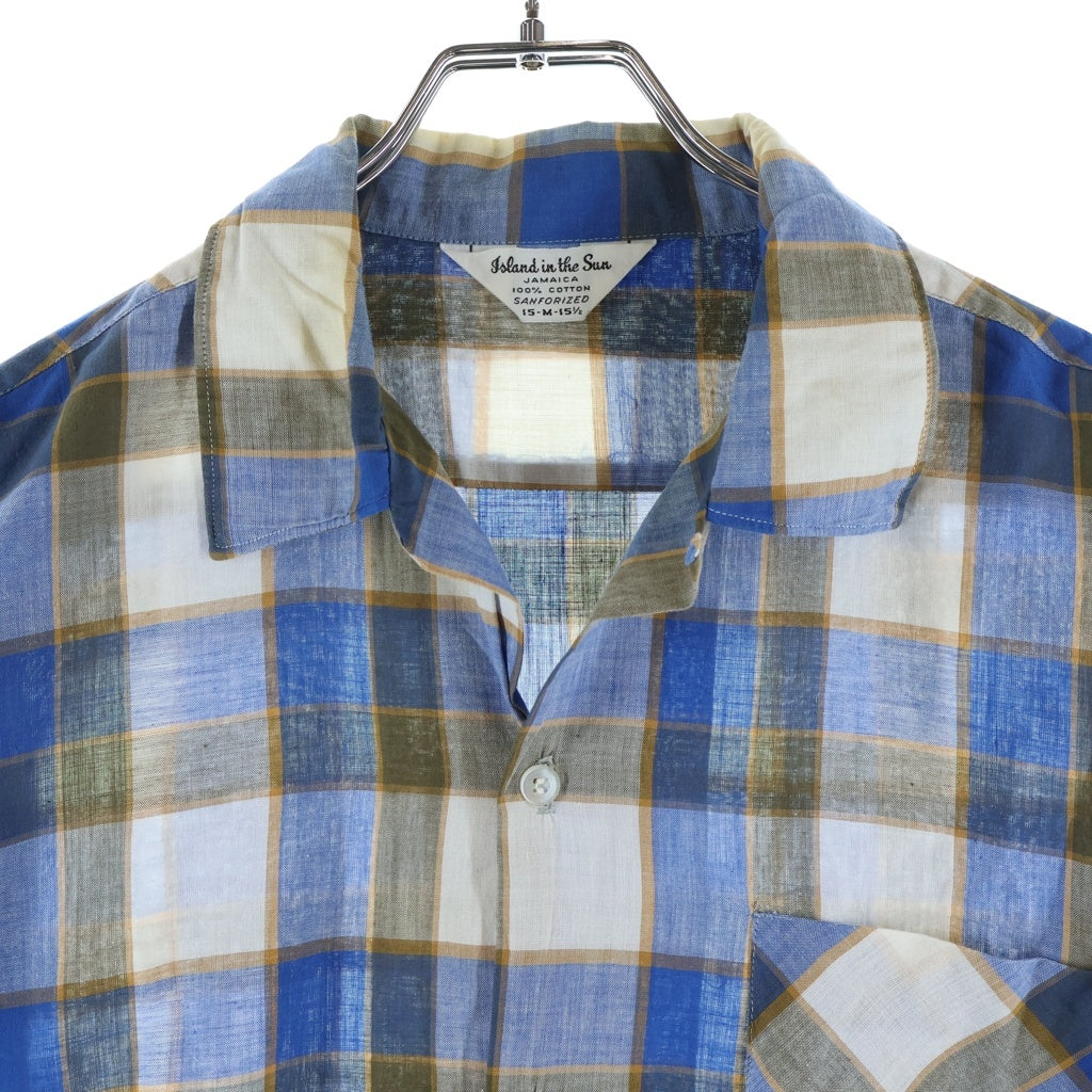 VINTAGE(ヴィンテージ) 60S VINTAGE ISLAND IN THE SUN L/S OPEN COLLAR SHIRT ヴィンテージ チェック柄 長袖コットンオープンカラー 開襟シャツ ブルー