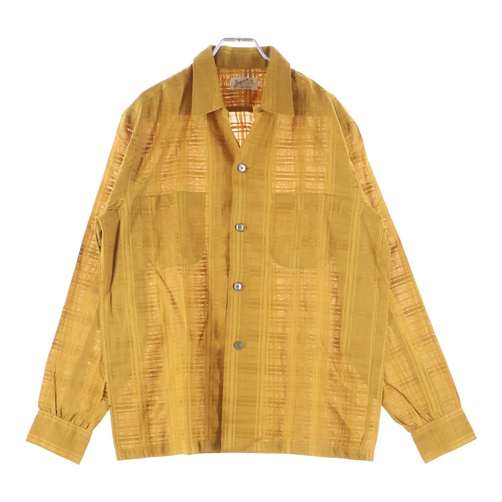 VINTAGE(ヴィンテージ) 60S VINTAGE JAYSON L/S COTTON OPEN COLLAR SHIRT ヴィンテージ ジェイソン チェック刺繍 USA製 長袖コットンオープンカラー 開襟シャツ イエロー