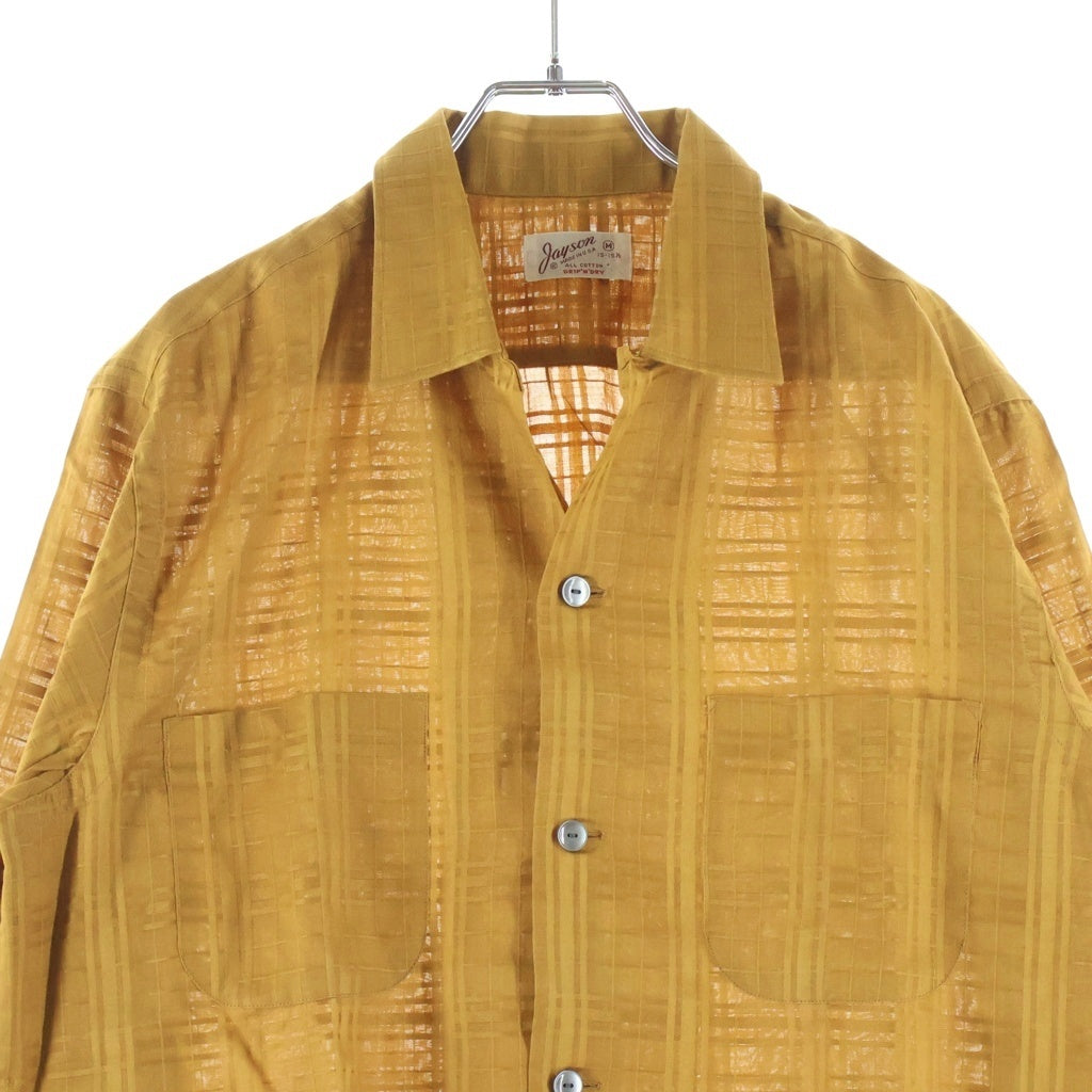 VINTAGE(ヴィンテージ) 60S VINTAGE JAYSON L/S COTTON OPEN COLLAR SHIRT ヴィンテージ ジェイソン チェック刺繍 USA製 長袖コットンオープンカラー 開襟シャツ イエロー