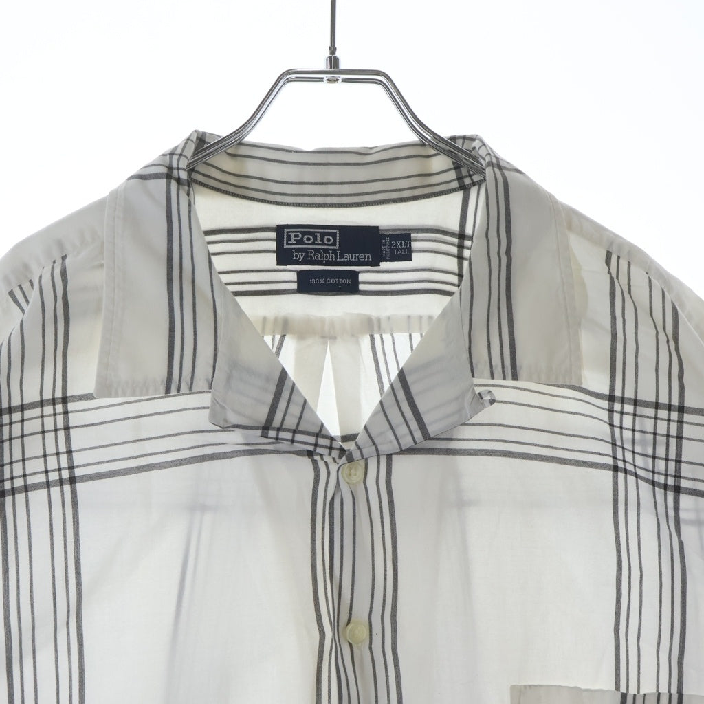 POLO RALPH LAUREN(ポロラルフローレン) 90S VINTAGE S/S OPEN COLLAR SHIRT ヴィンテージ チェック柄 半袖コットンオープンカラー 開襟シャツ ホワイト/グレー