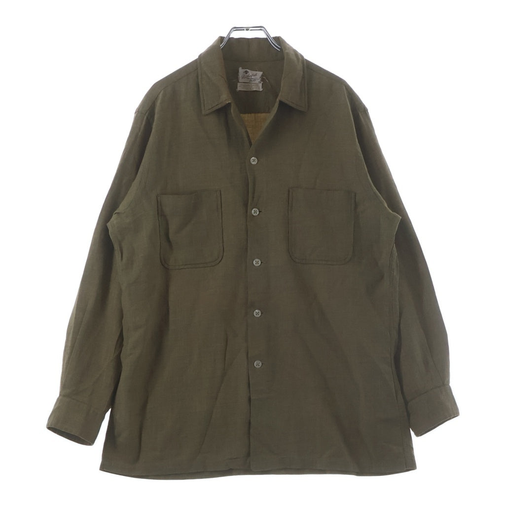 VINTAGE(ヴィンテージ) 50-60S VINTAGE NETHERFIELD L/S COTTON WOOL OPEN COLAR SHIRT ヴィンテージ インディアンコットン ウール混 長袖オープンカラー 開襟シャツ カーキ