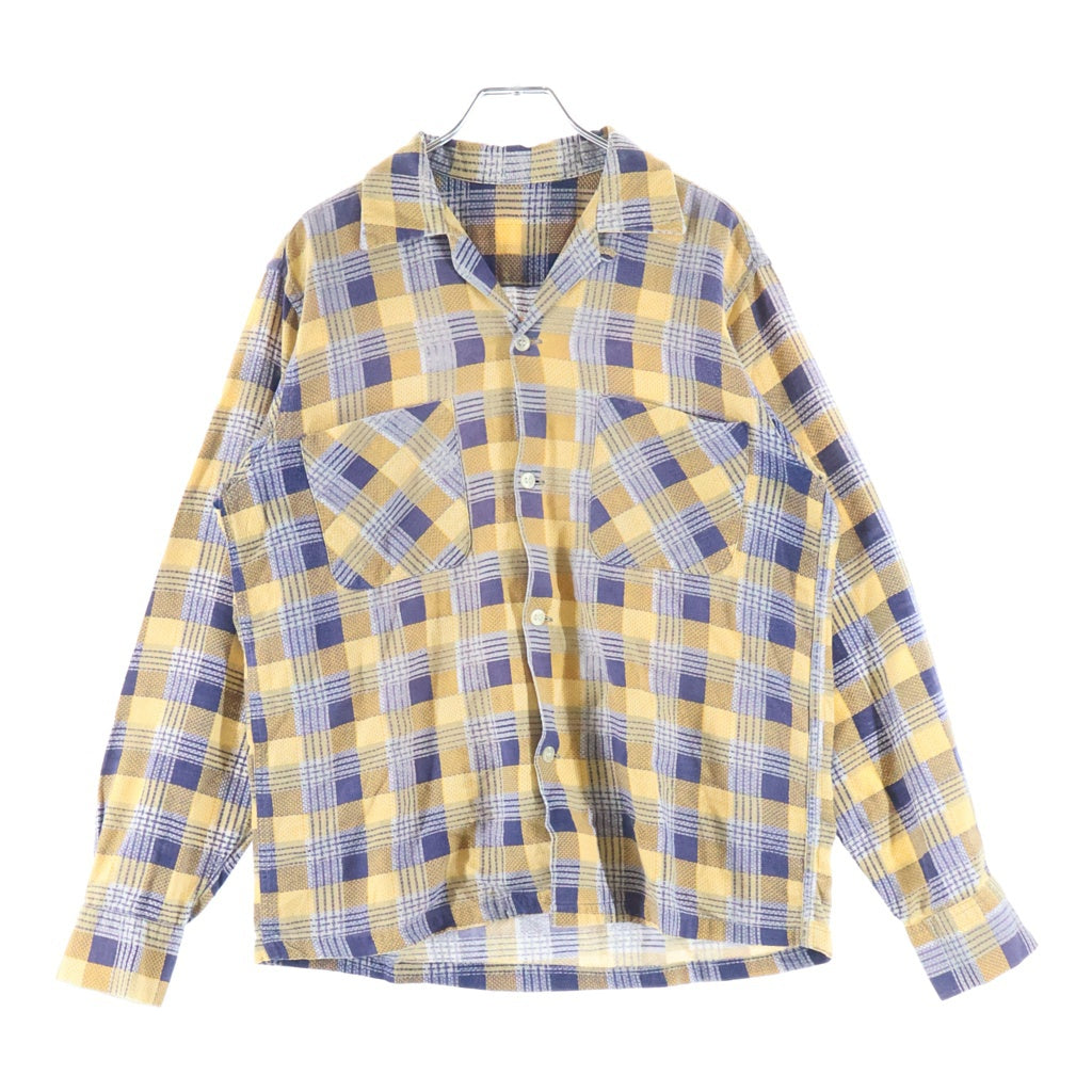 VINTAGE(ヴィンテージ) 60S VINTAGE L/S PRINT FLANNEL OPEN COLLAR SHIRT ヴィンテージ チェック柄 長袖プリネルオープンカラー 開襟シャツ イエロー/パープル