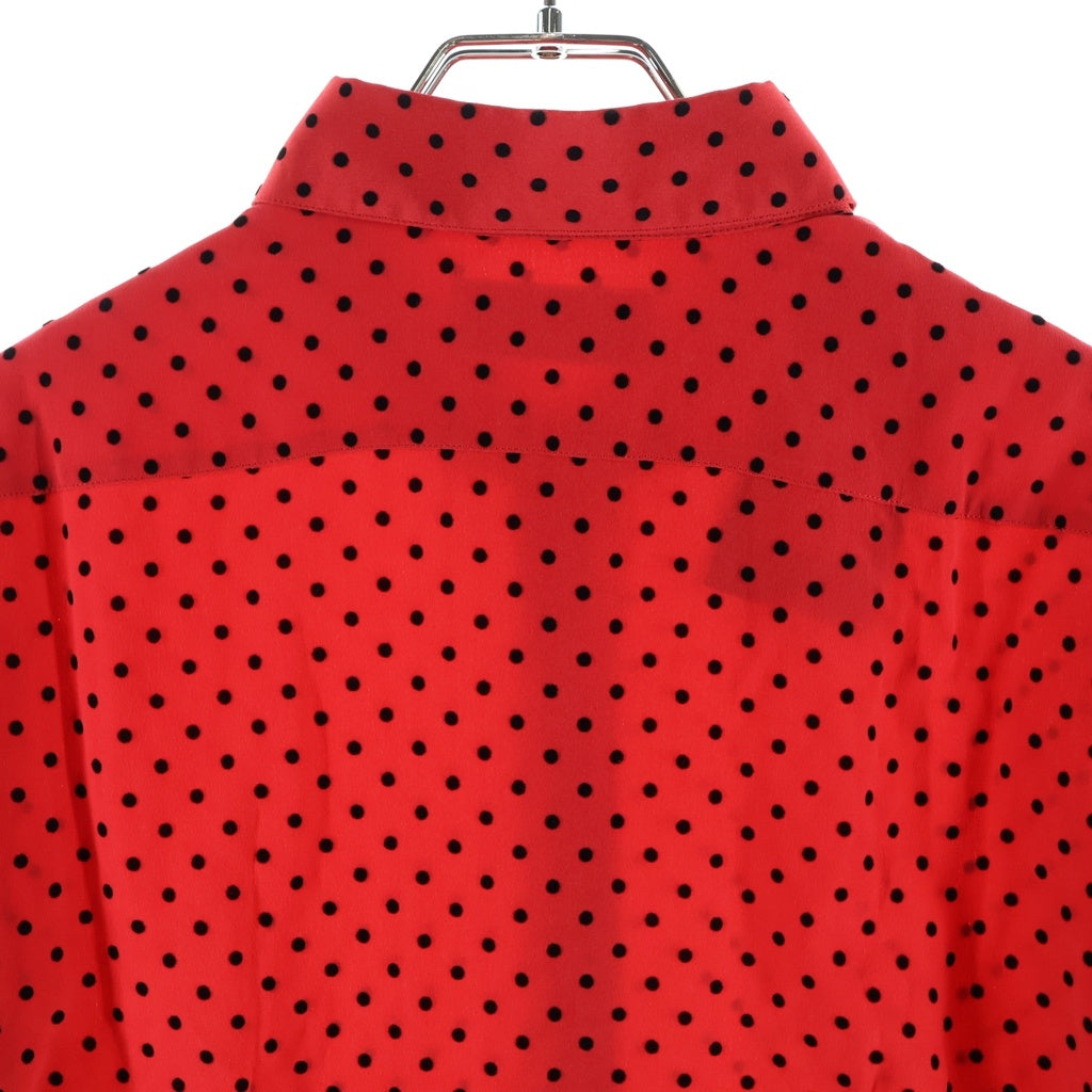 SAINT LAURENT PARIS(サンローランパリ) 22SS ドット柄 シルクボタンダウンシャツ 長袖シャツ レッド/ブラック 653862 Y2D15