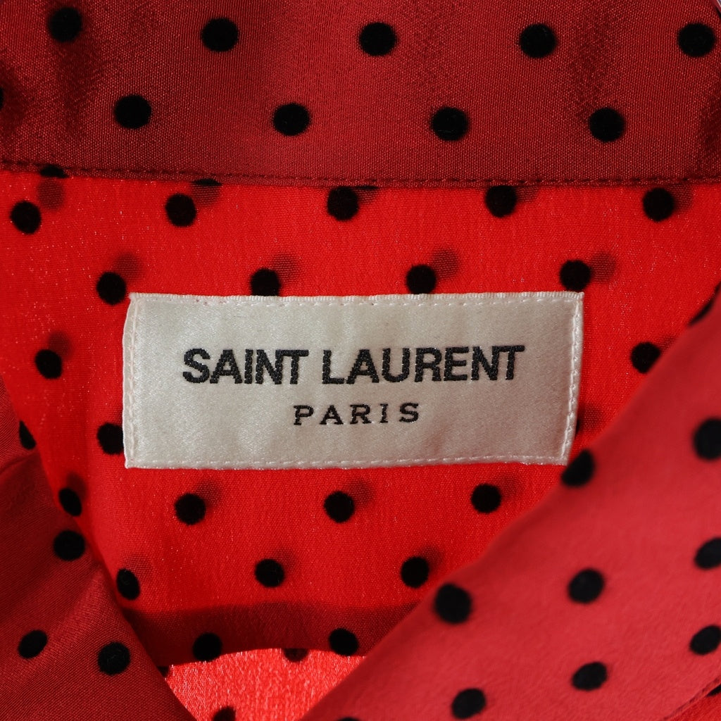 SAINT LAURENT PARIS(サンローランパリ) 22SS ドット柄 シルクボタンダウンシャツ 長袖シャツ レッド/ブラック 653862 Y2D15