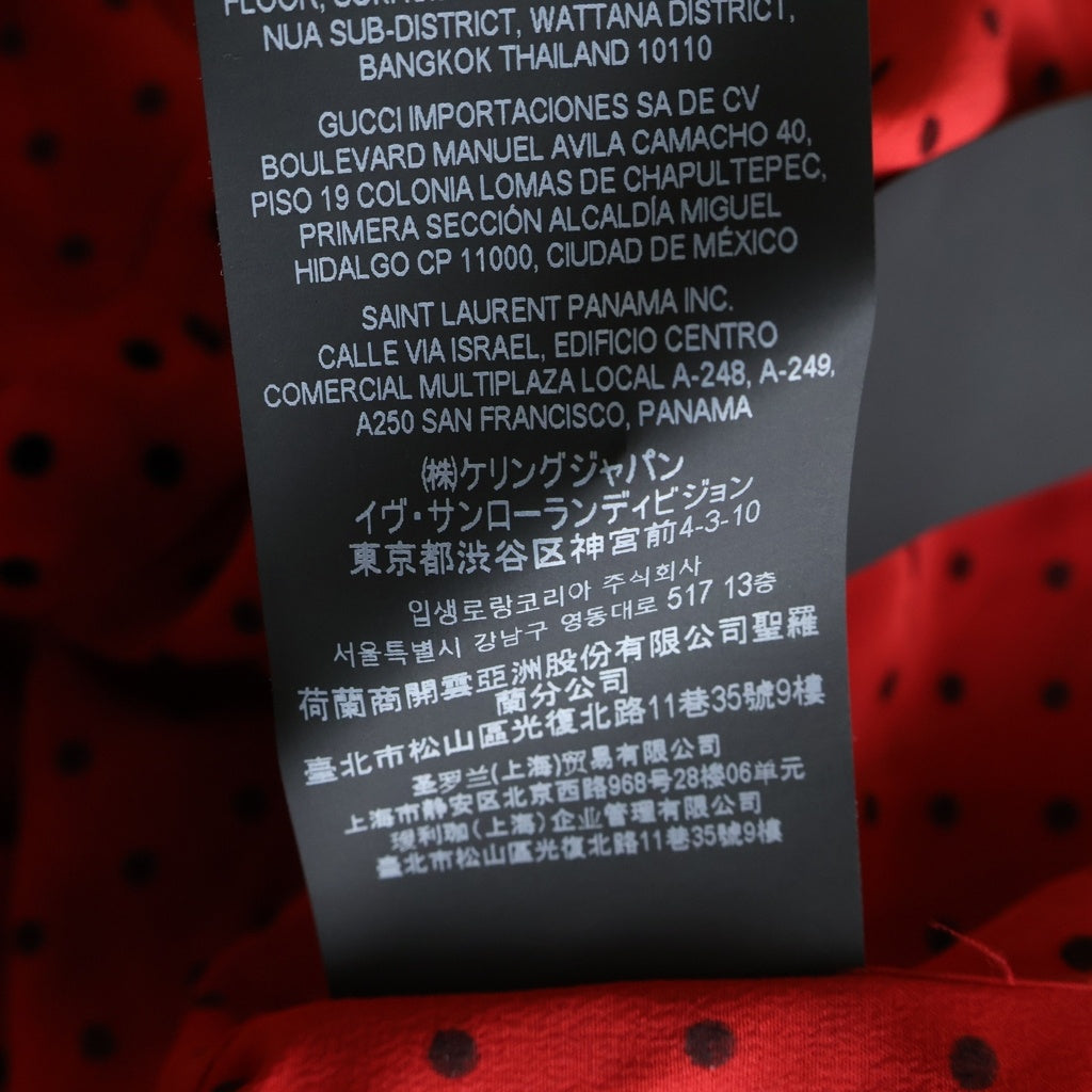 SAINT LAURENT PARIS(サンローランパリ) 22SS ドット柄 シルクボタンダウンシャツ 長袖シャツ レッド/ブラック 653862 Y2D15