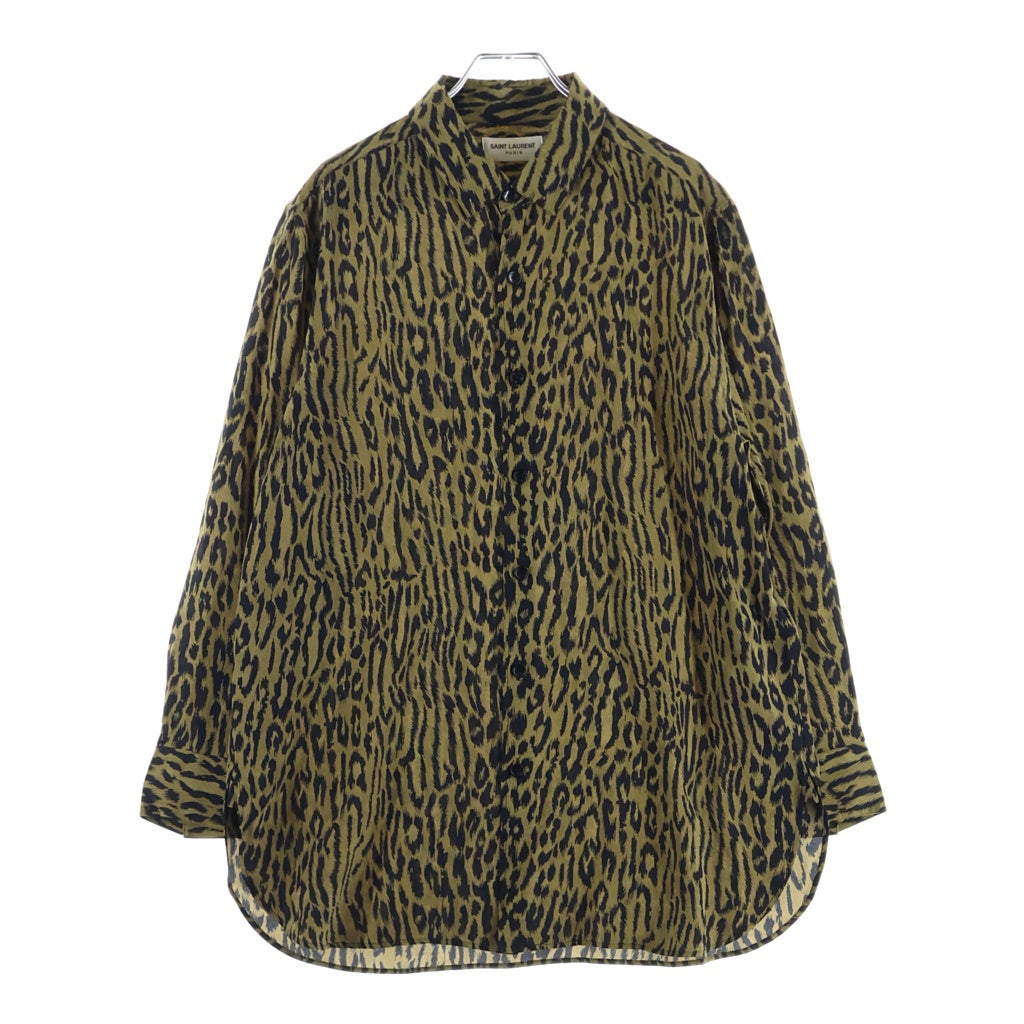 SAINT LAURENT PARIS(サンローランパリ) 21AW レオパード柄 シルクボタンダウンシャツ 長袖シャツ イエロー/ブラック 653860 Y1D94