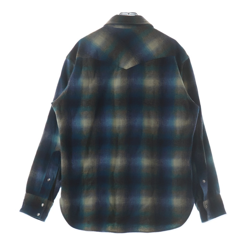 PENDLETON(ペンドルトン) 70S VINTAGE HIGH GRADE WESTERN WEAR L/S OMBRE CHECK WESTERN SHIRT ヴィンテージ USA製 オンブレチェック柄 長袖ウールウェスタンシャツ ブルー/グレー