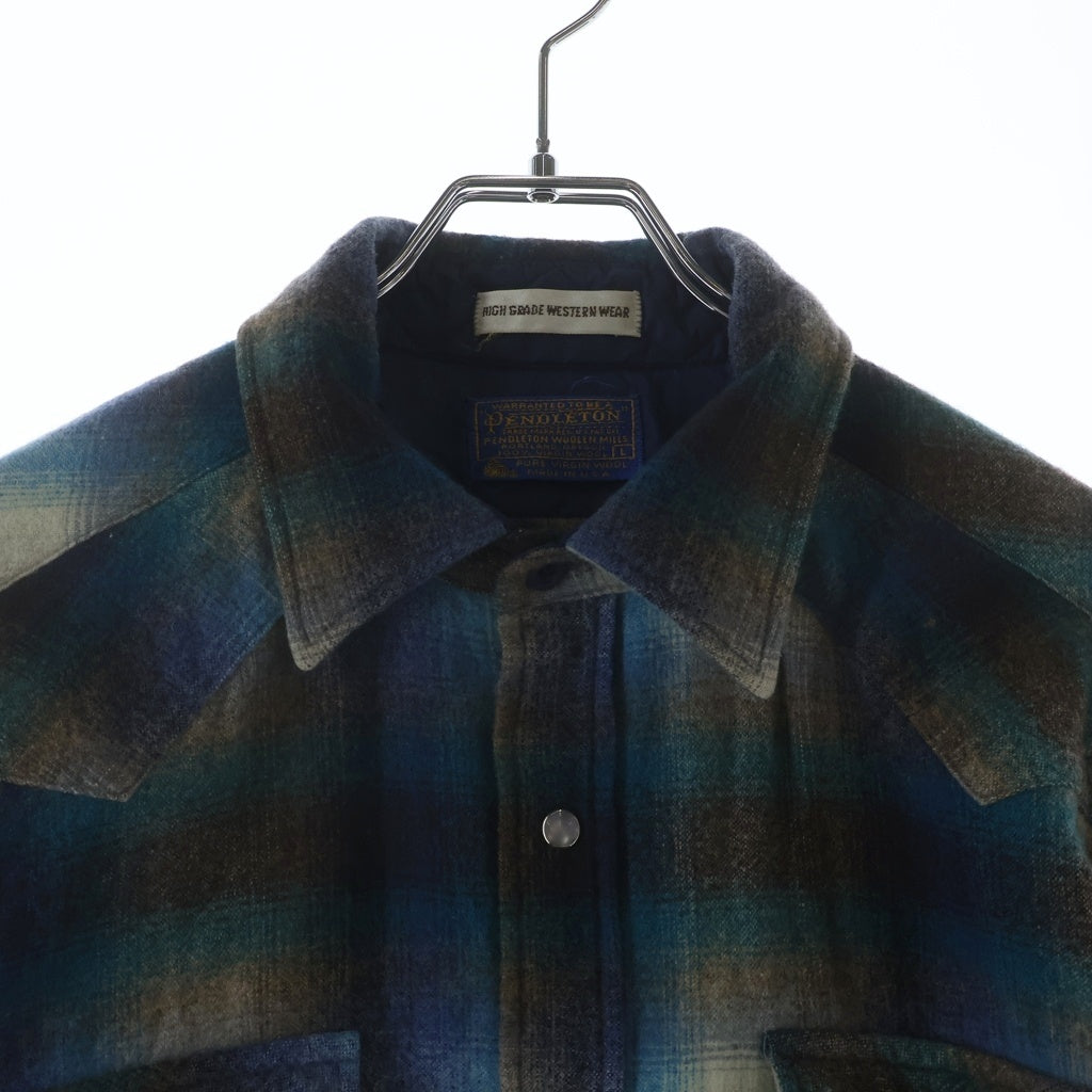 PENDLETON(ペンドルトン) 70S VINTAGE HIGH GRADE WESTERN WEAR L/S OMBRE CHECK WESTERN SHIRT ヴィンテージ USA製 オンブレチェック柄 長袖ウールウェスタンシャツ ブルー/グレー
