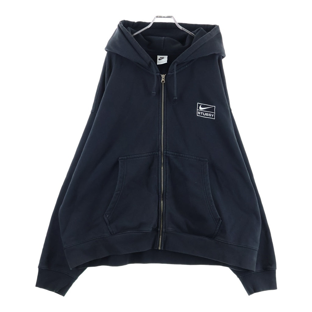 STUSSY(ステューシー) ×STONE WASHED FLEECE ZIP HOODIE ナイキ ストーンウォッシュ加工 ジップアップフリースパーカー フーディー ブラック FJ9175-010