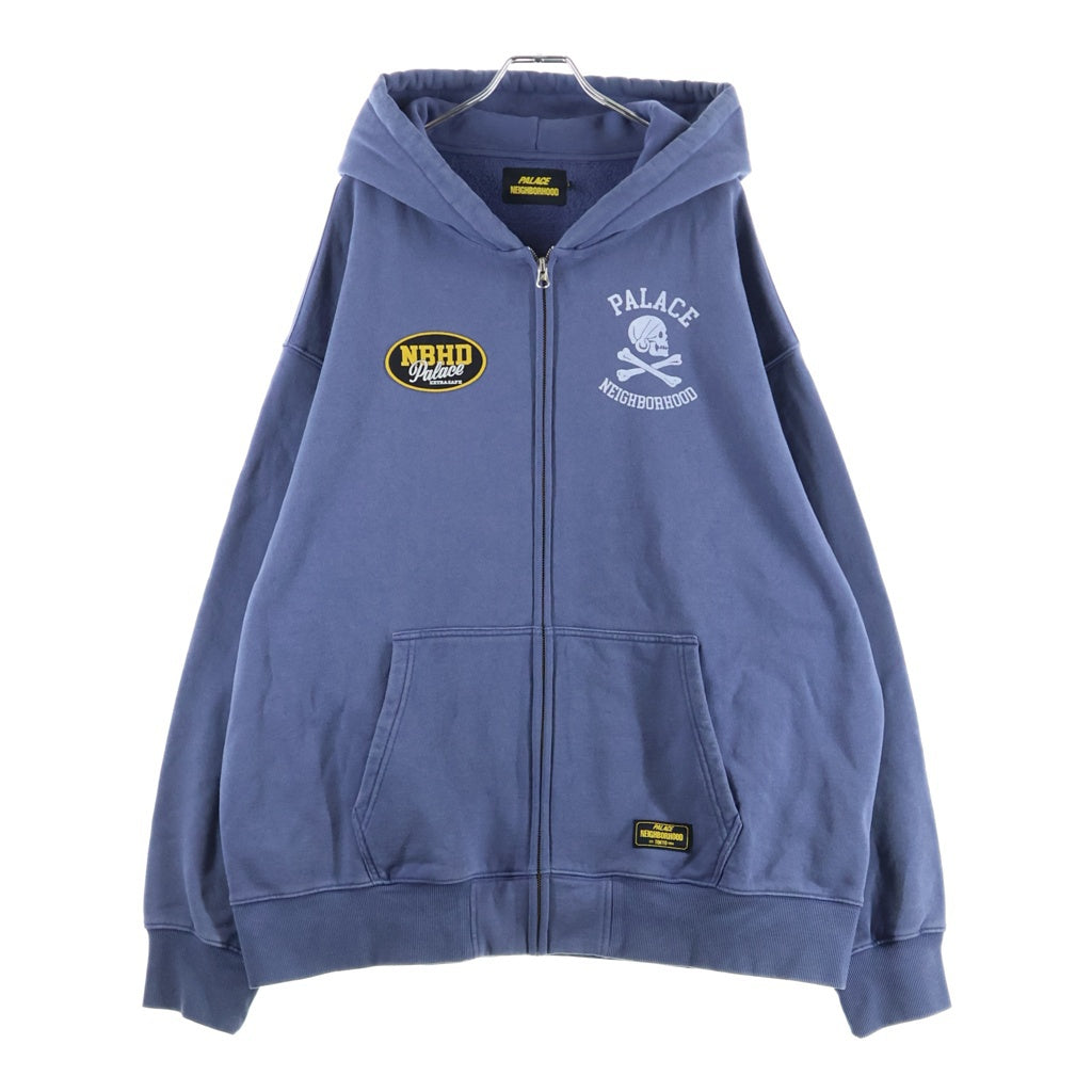 Palace Skateboards(パレススケートボーズ) 25SS ×NEIGHBORHOOD SKULL ZIP HOOD ネイバーフッド ロゴプリント ジプアップスウェットパーカー フーディー ネイビー