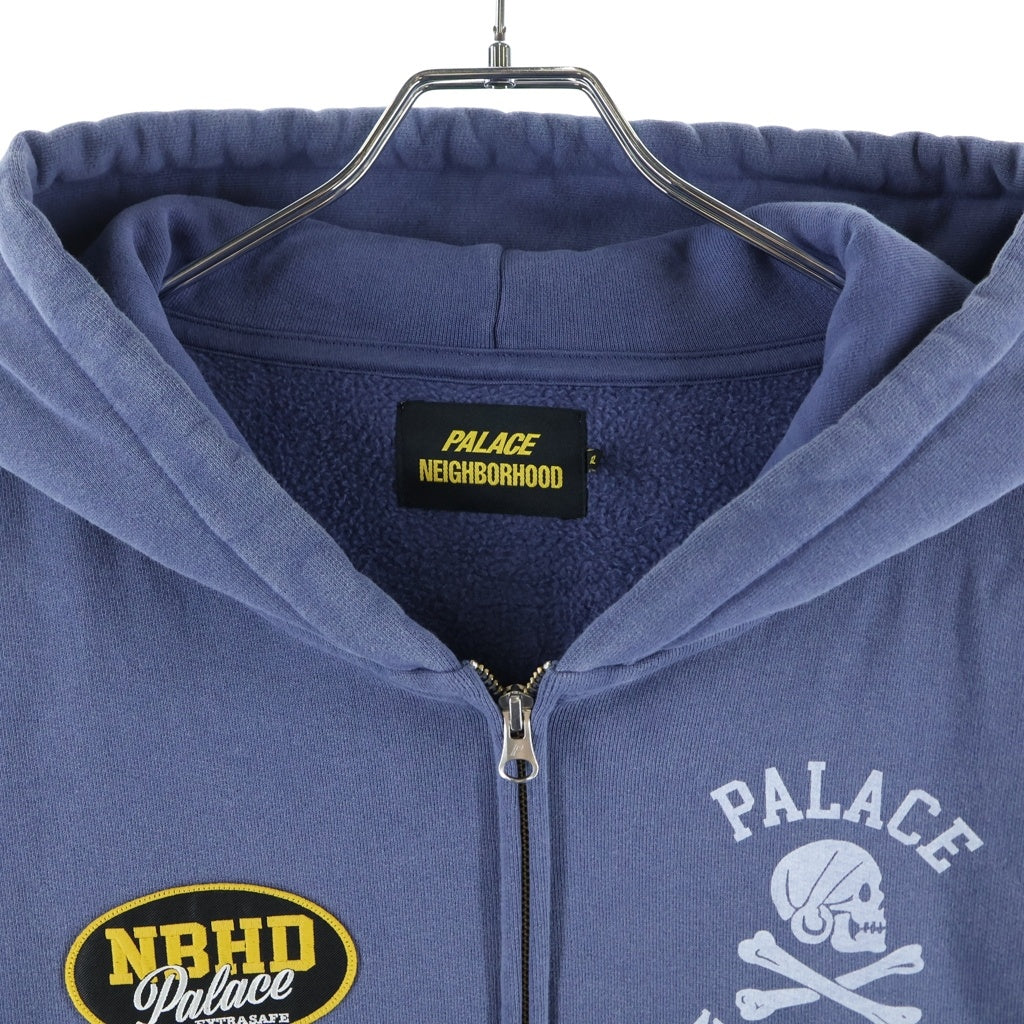 Palace Skateboards(パレススケートボーズ) 25SS ×NEIGHBORHOOD SKULL ZIP HOOD ネイバーフッド ロゴプリント ジプアップスウェットパーカー フーディー ネイビー