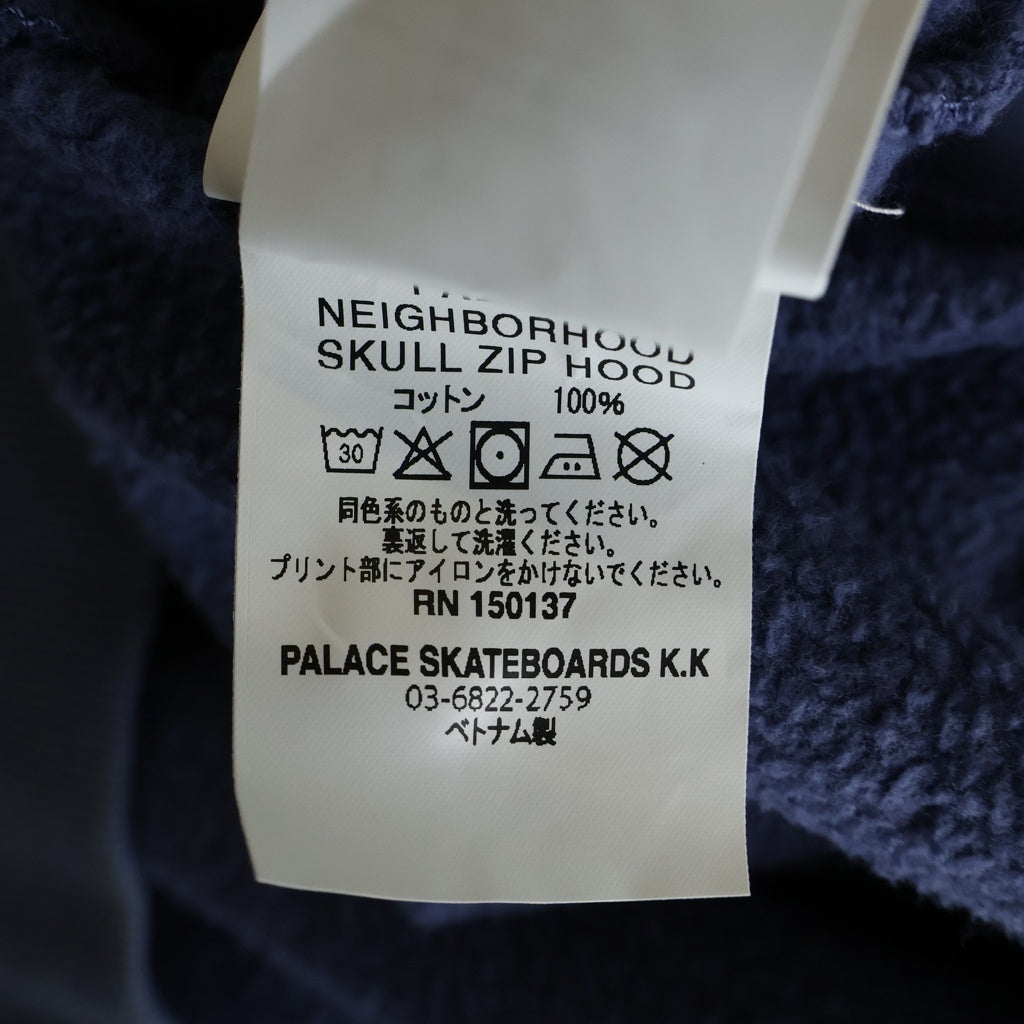 Palace Skateboards(パレススケートボーズ) 25SS ×NEIGHBORHOOD SKULL ZIP HOOD ネイバーフッド ロゴプリント ジプアップスウェットパーカー フーディー ネイビー