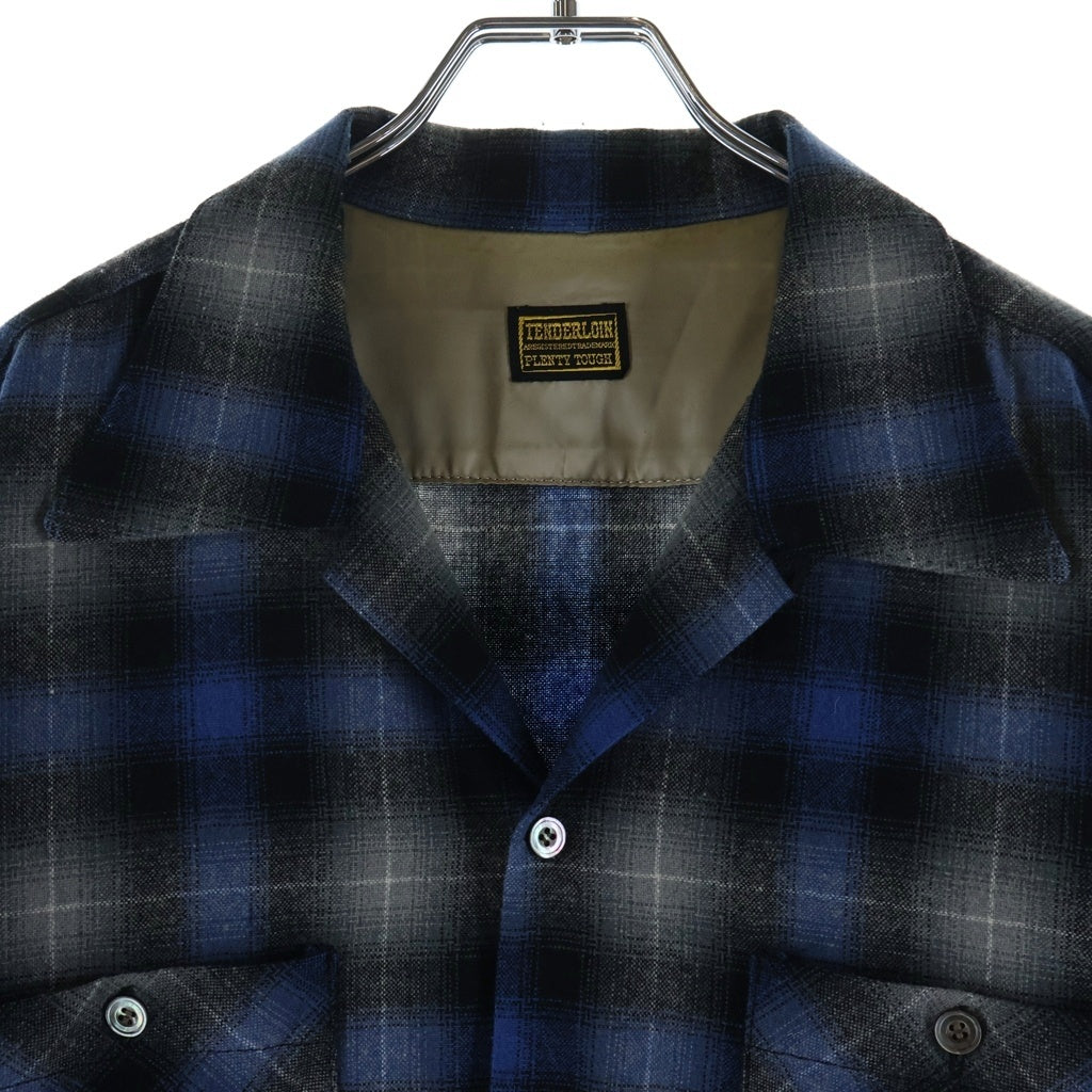 TENDERLOIN(テンダーロイン) 08AW T-WOOL SHT ウール オンブレチェック 長袖オープンカラーシャツ ブルー