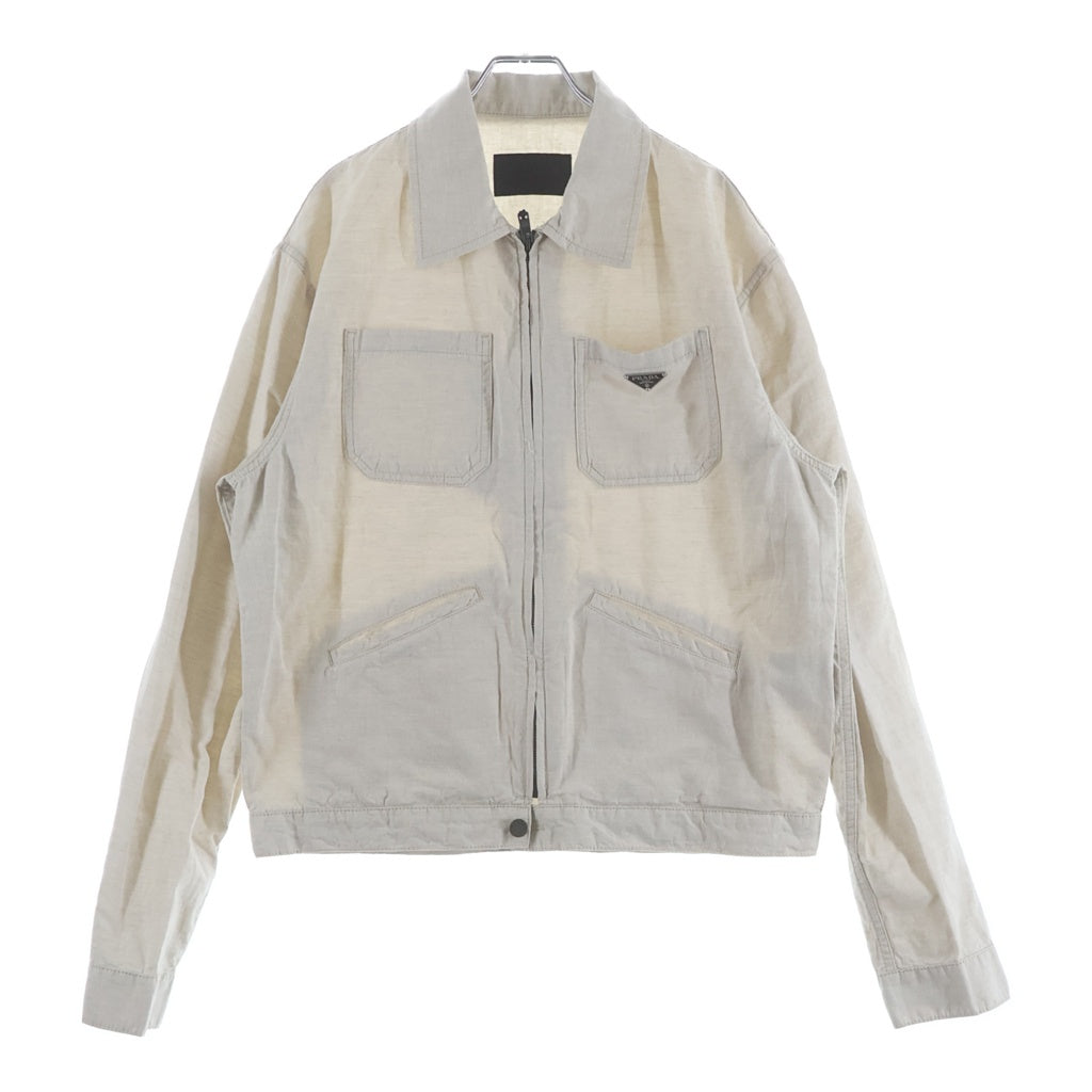 PRADA(プラダ) 23SS トライアングルロゴプレート ジップアップ リネン ニュートラル シャンブレーブルゾンジャケット ベージュ GEB255