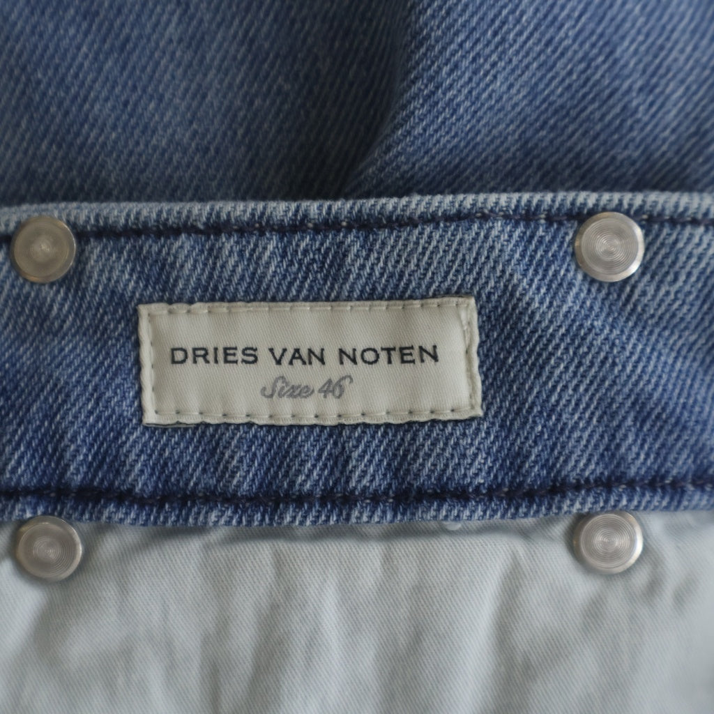 DRIES VAN NOTEN(ドリスヴァンノッテン) 24AW DENIM CHINO ロゴレザーパッチ ワイド デニム チノワークパンツ インディゴ 242-020935
